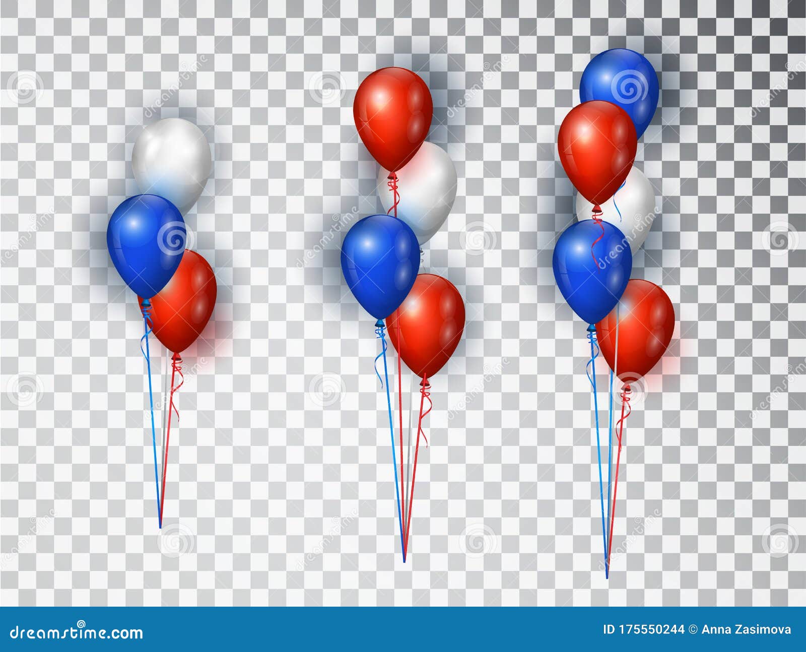 realistic balloons composicion in red, blue and white colors.  s  for national holiday backgrounds