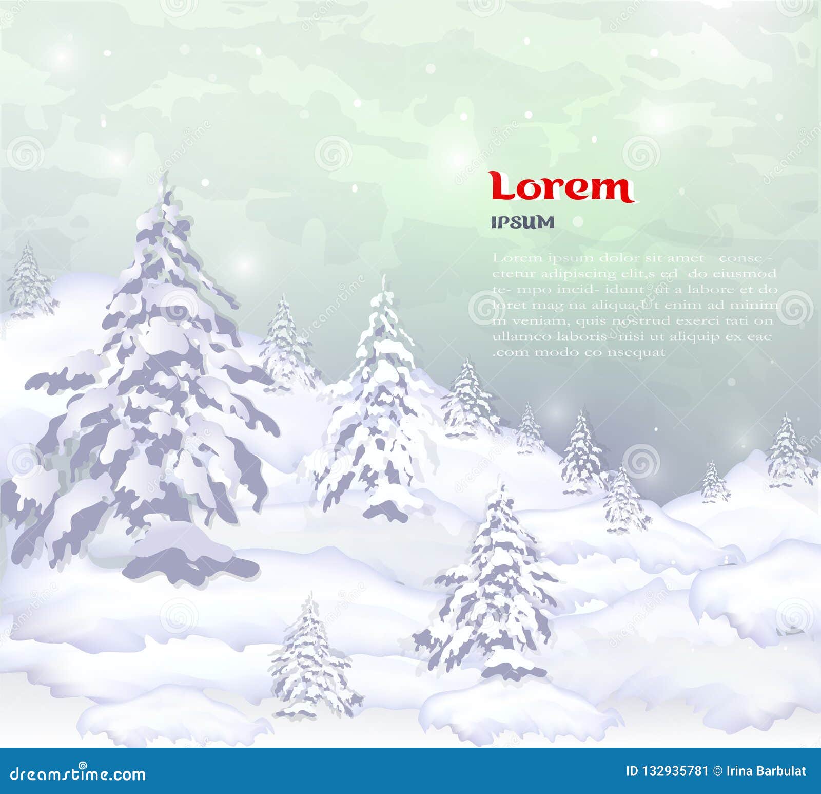 realistic banner, hat for winter trees, pines and white snow sit