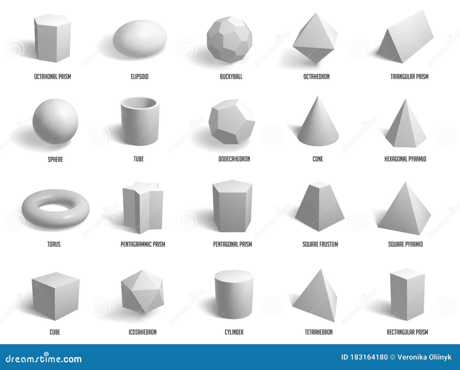 Realistic 3d basic shapes. Sphere shape with shadow, cube geometry