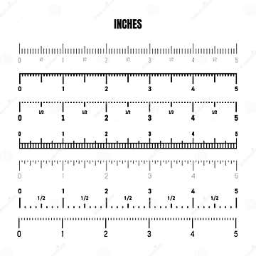 Realistic Black Inch Scale for Measuring Length or Height. Various ...