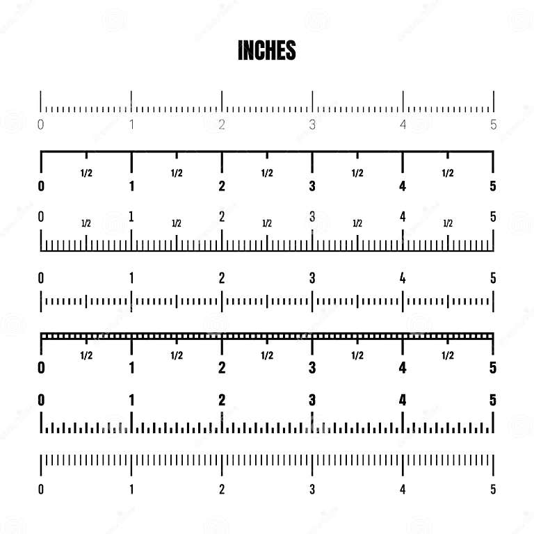 Realistic Black Inch Scale for Measuring Length or Height. Various ...