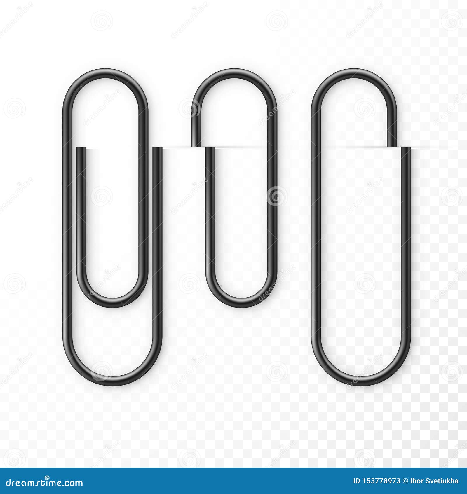realistic black paper clip attachment set with shadow. attach file business document. paperclip icon.   