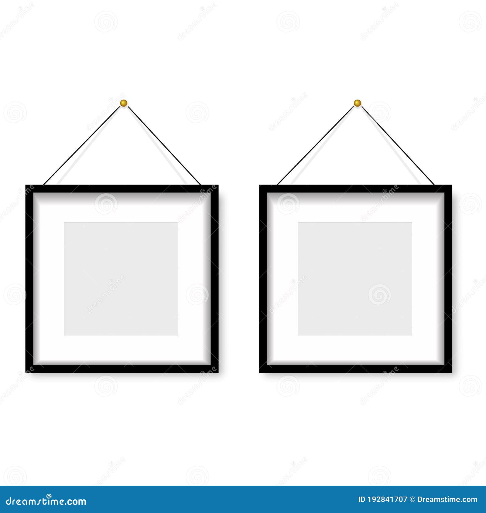 Realistic Black Photo Frame Hanging on the Wall. Vector Stock Vector