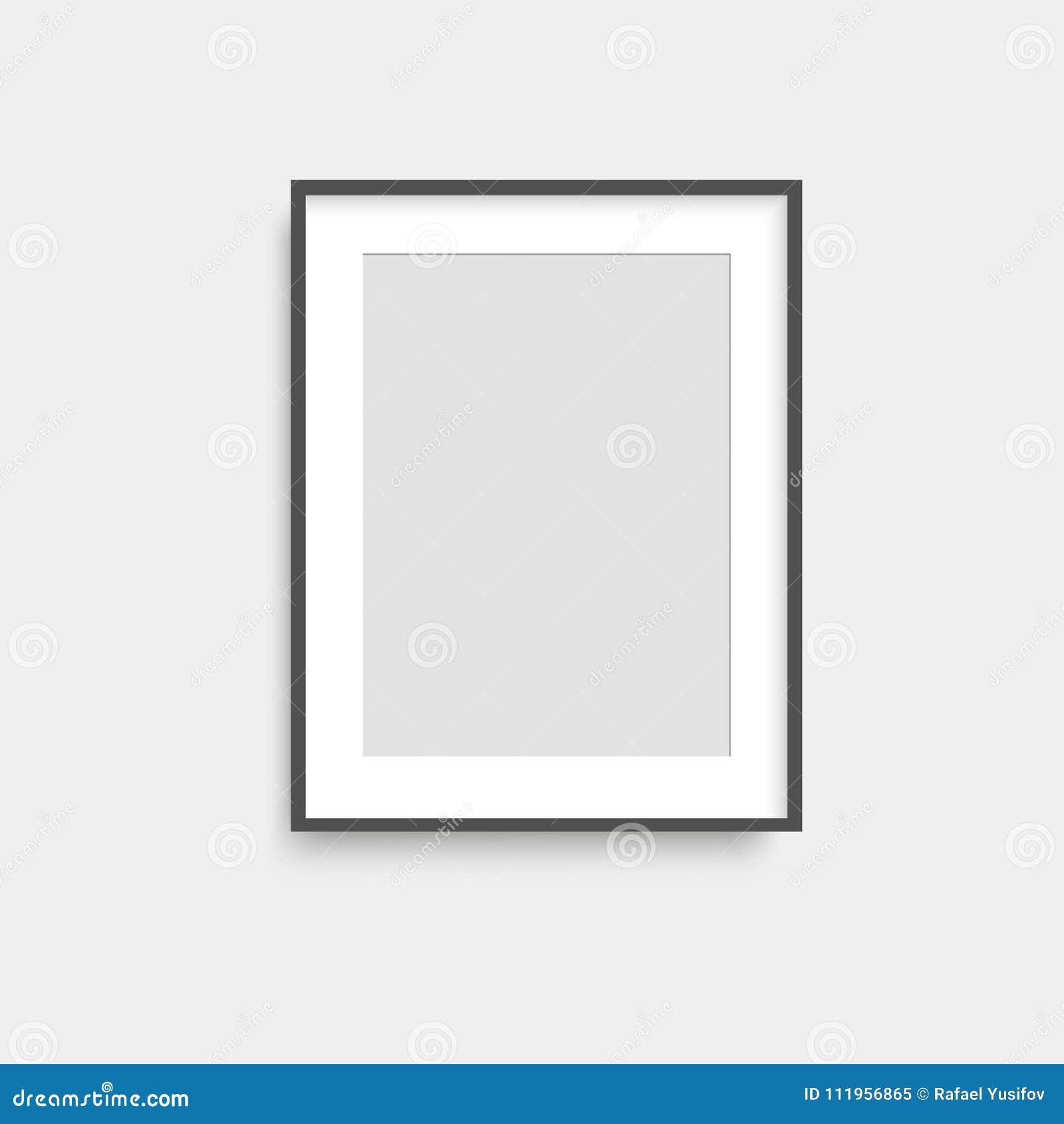 Realistic Black Square Photo Frame on Grey Wall. Vector. Stock Vector