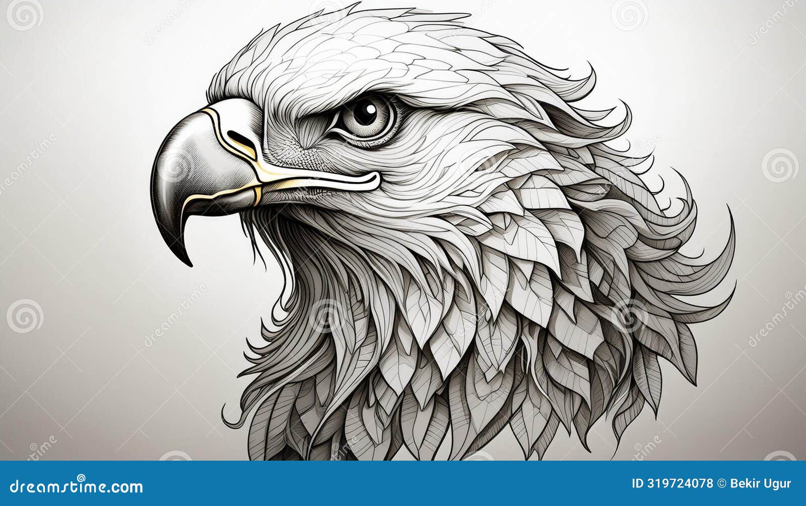 realistic black and white eagle portrait tattoo drawing