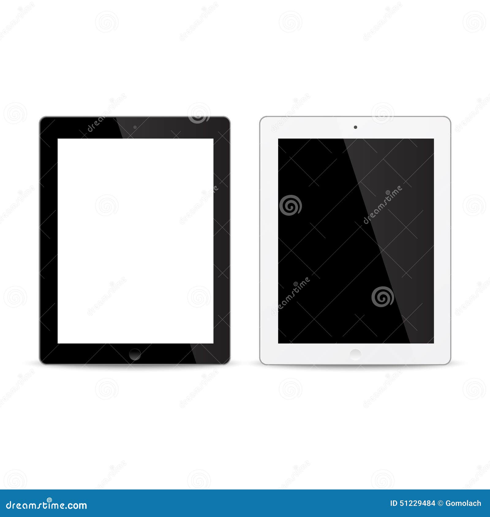 Realistic Black And White Tablets Isolated On White. Stock Vector