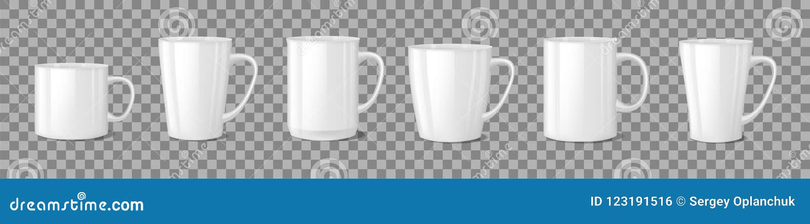 Glass mug. Transparent tea cup isolated vector mockup blank