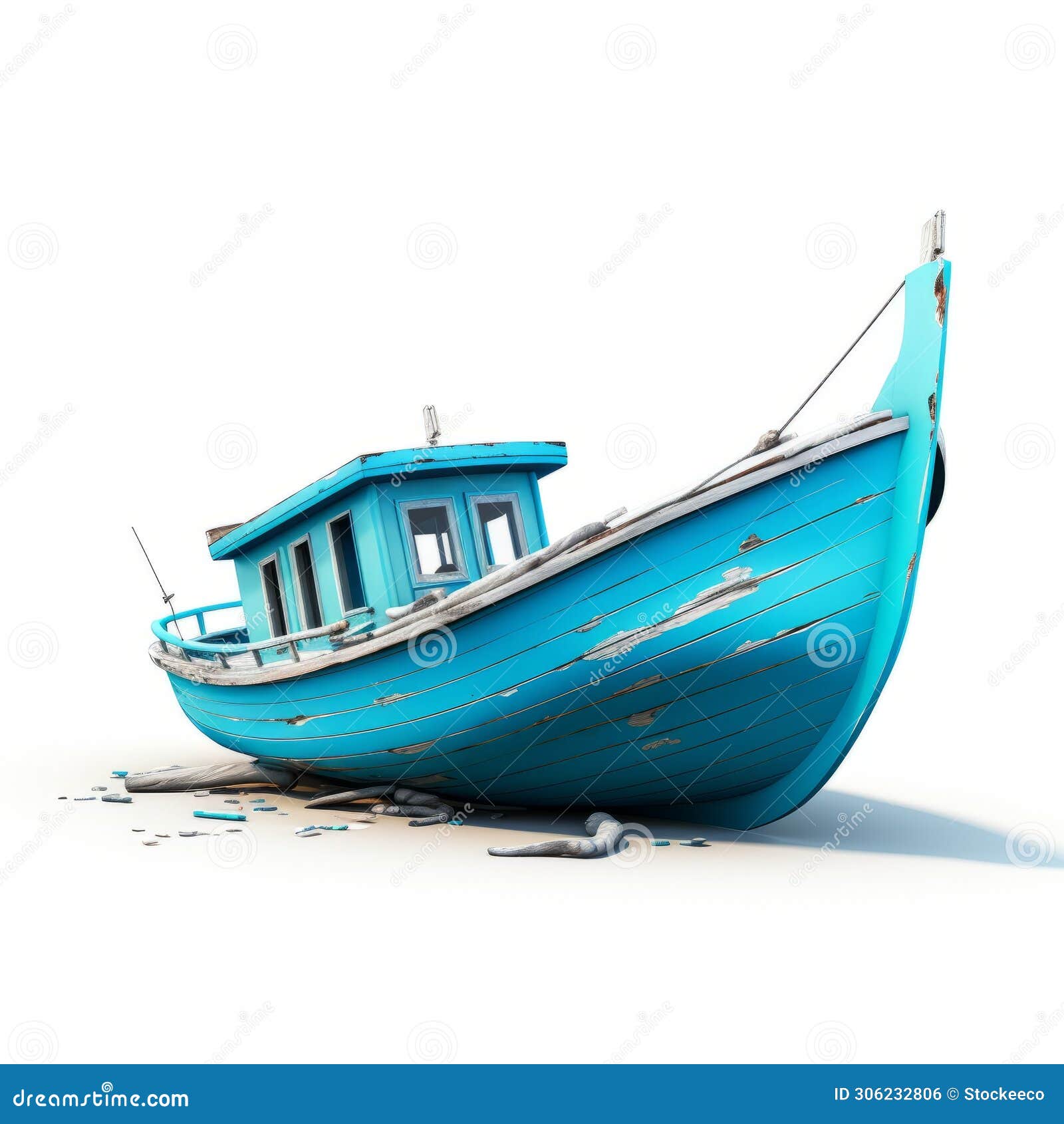 realistic blue boat on white background - nostalgic zbrush art