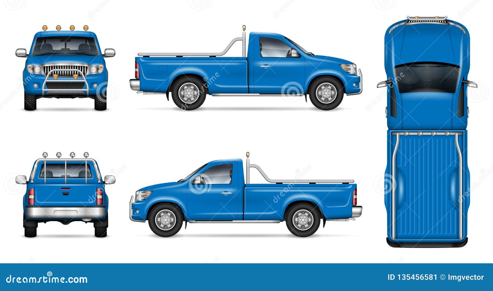 realistic blue pickup truck  mock-up