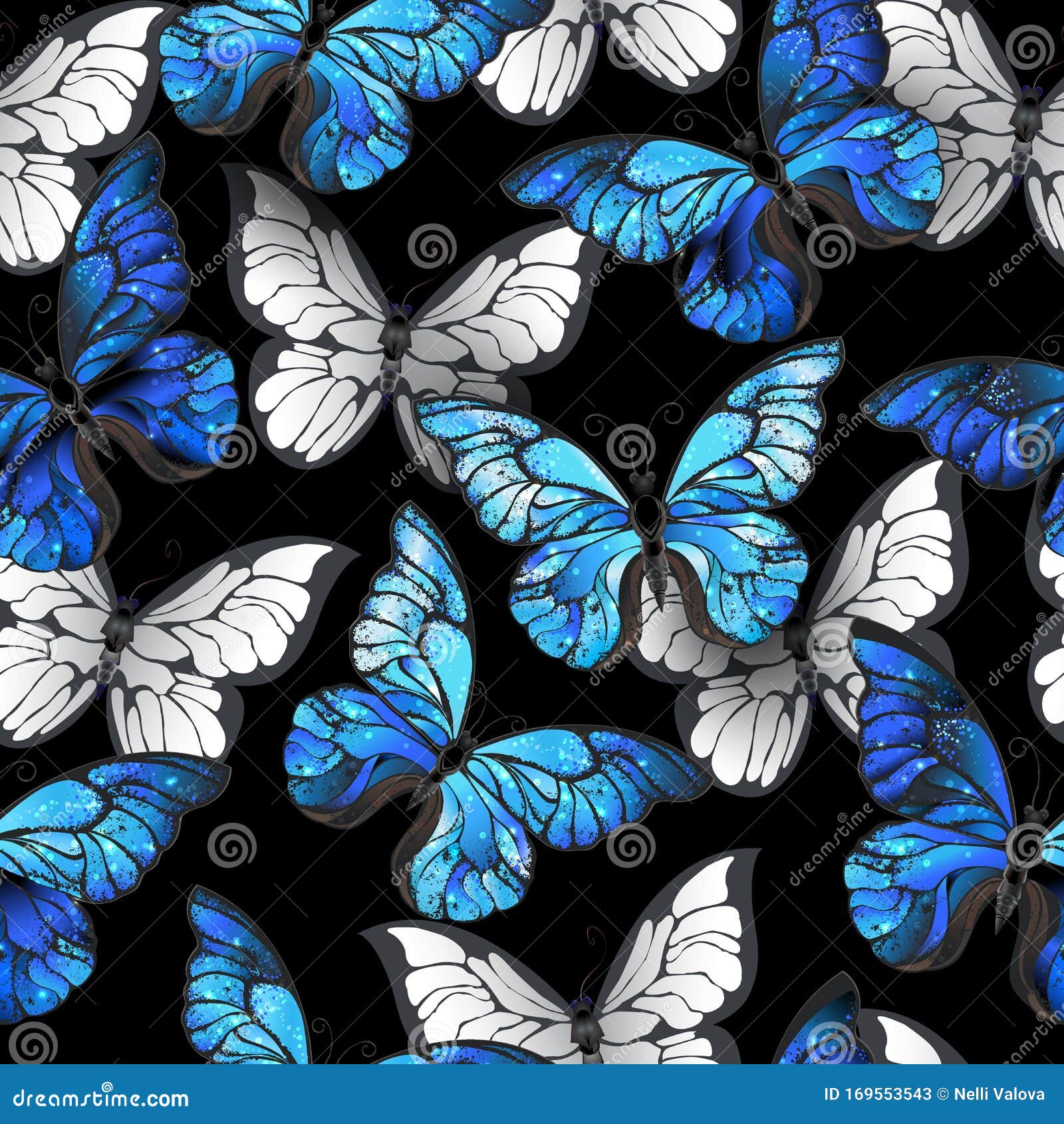 Dark Seamless Pattern with Blue Butterflies Stock Vector - Illustration of  decoration, butterfly: 169553543