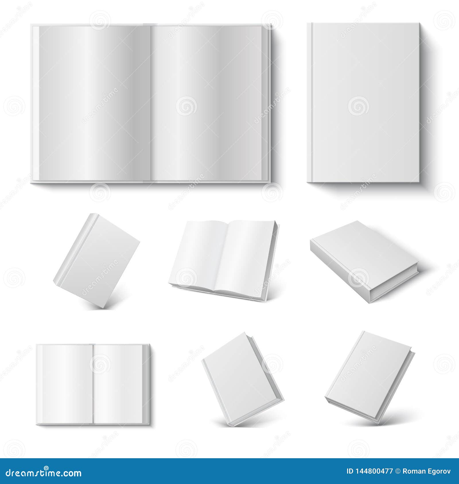 realistic book. 3d mock up open and closed diary with blank hard cover on white background.   set