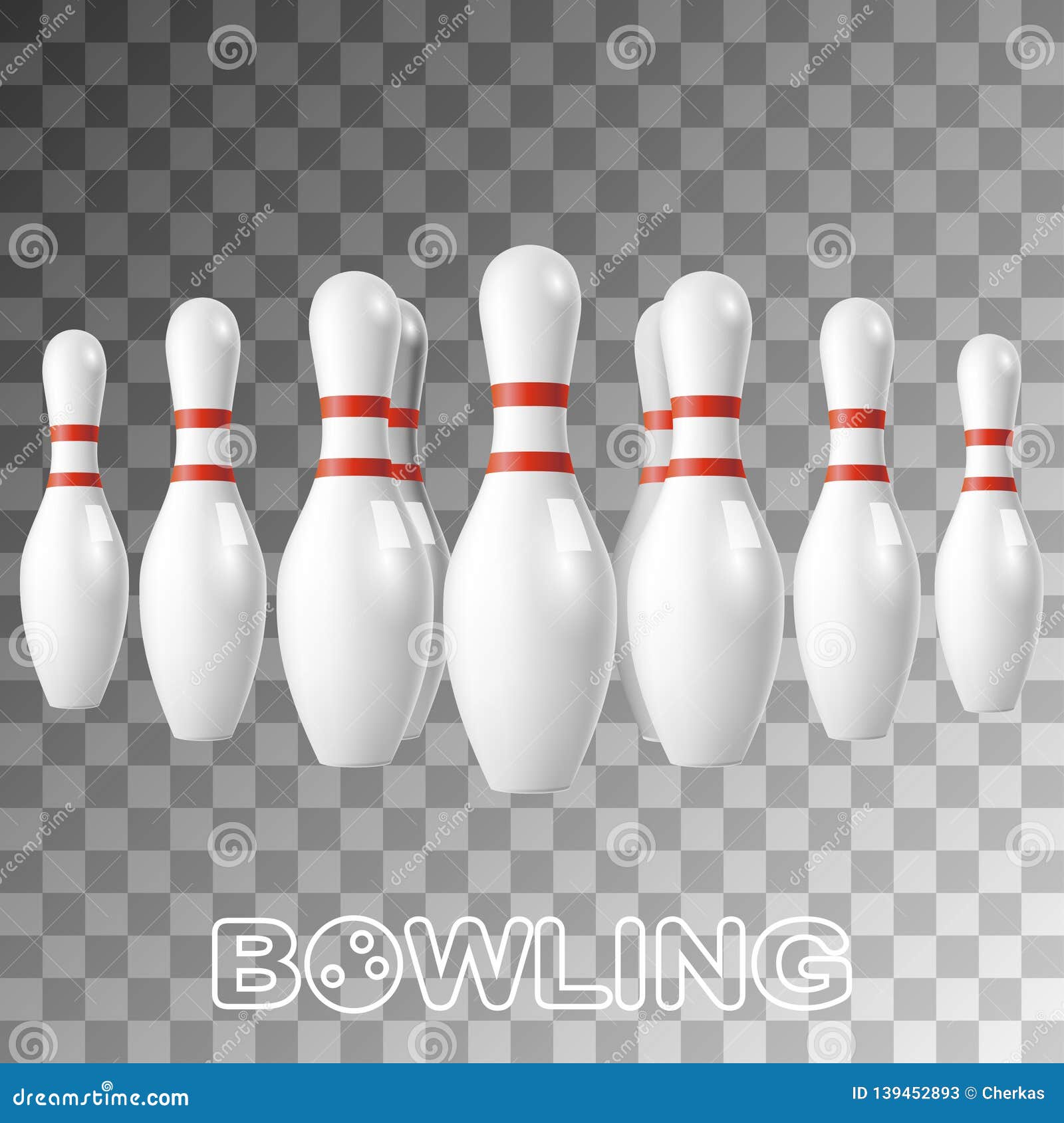realistic bowling white pins  on transparent