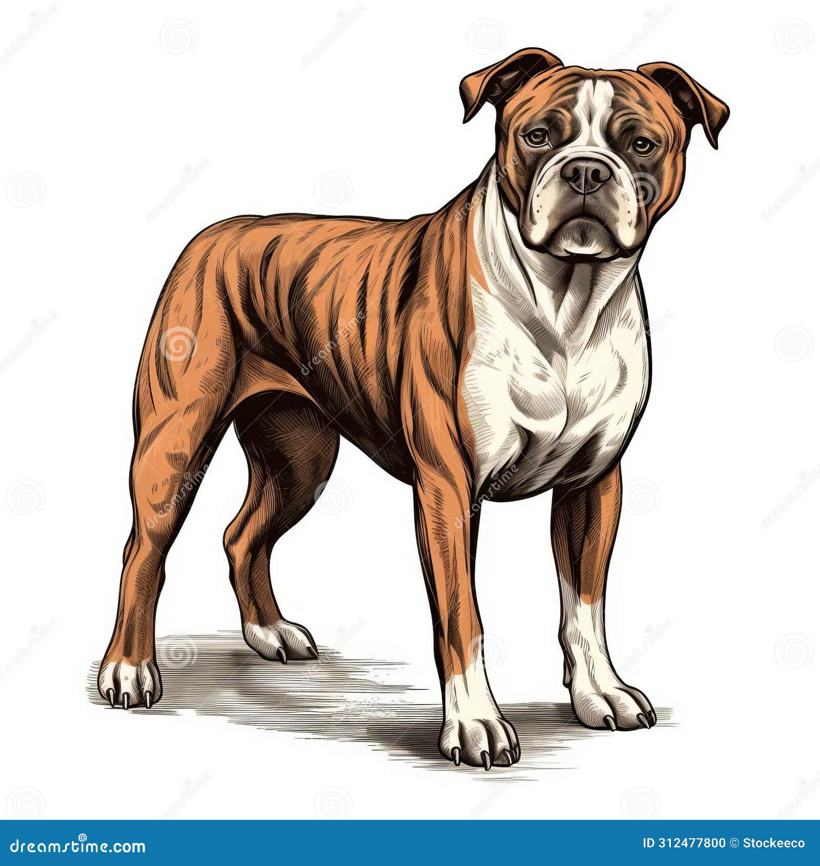 realistic boxer dog portrait in high-contrast gravure print