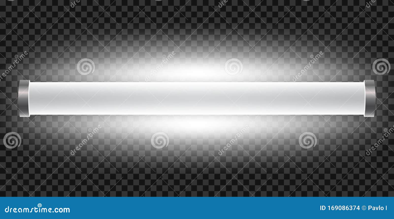 realistic bright 3d long luminescence light lamp, white illuminated fluorescent tube  on transparent background Ã¢â¬â 