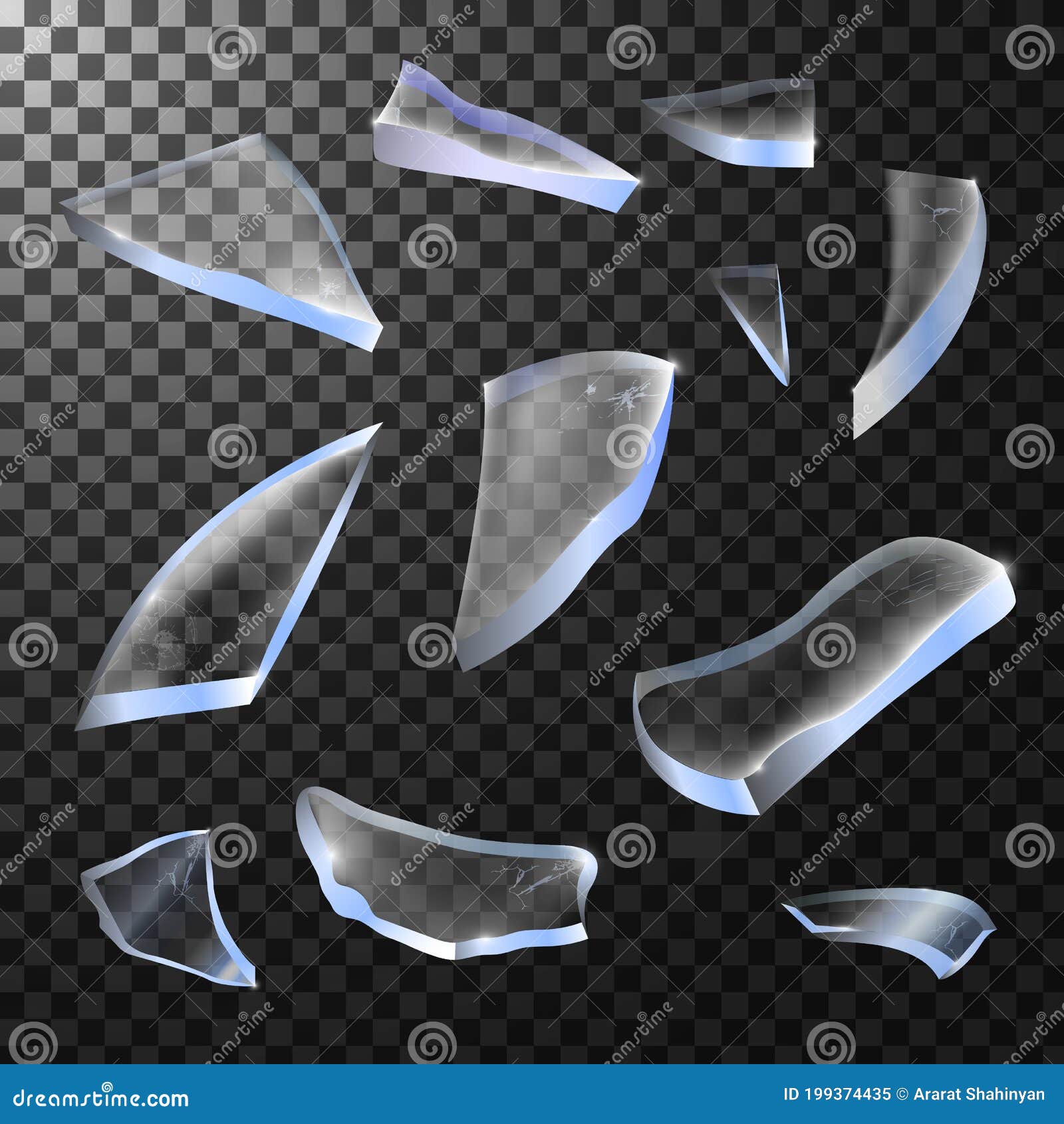 Shattered or broken glass Pieces isolated, Stock image