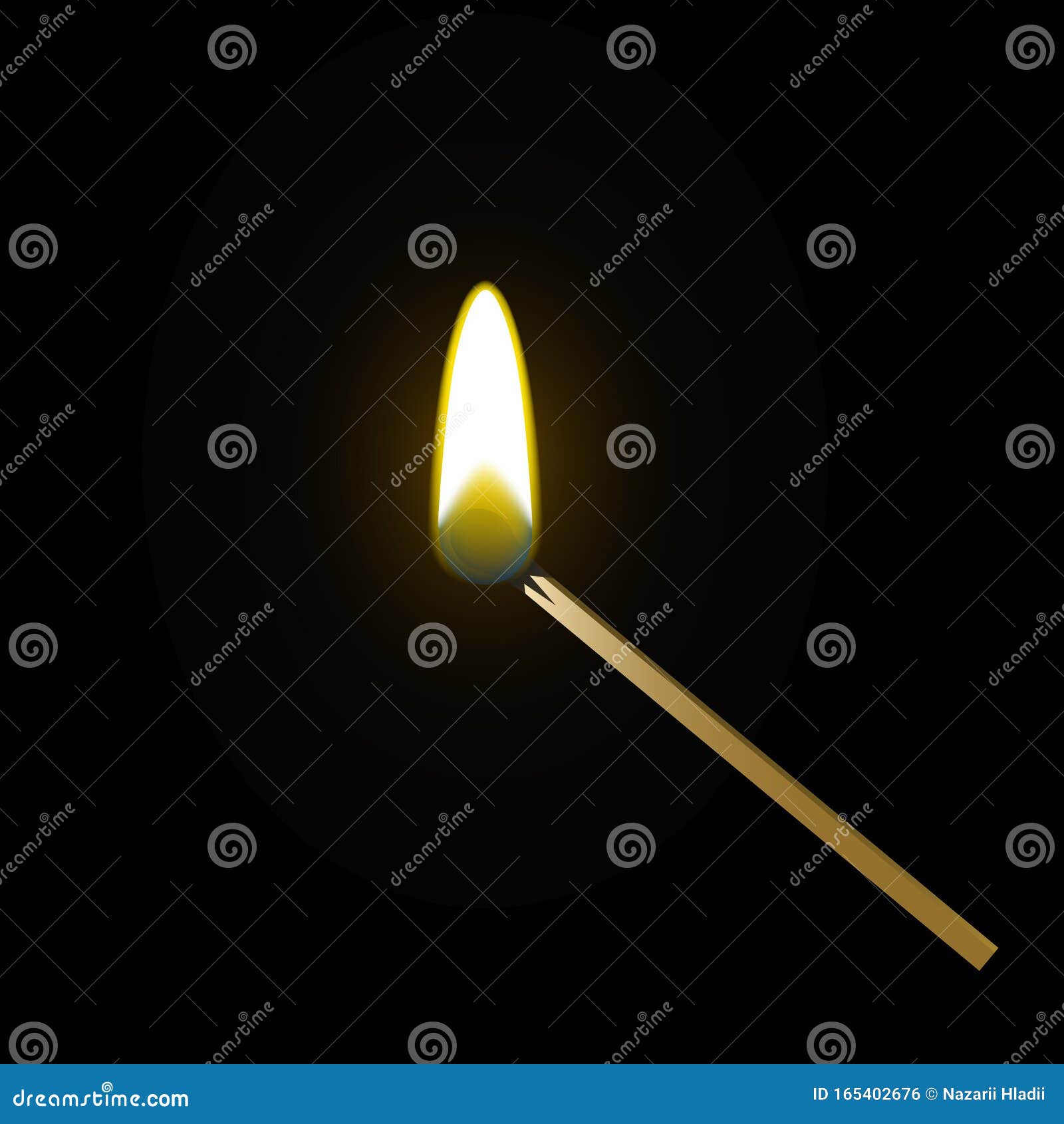 Realistic Burning Match on White and Black Background. Vector Stock