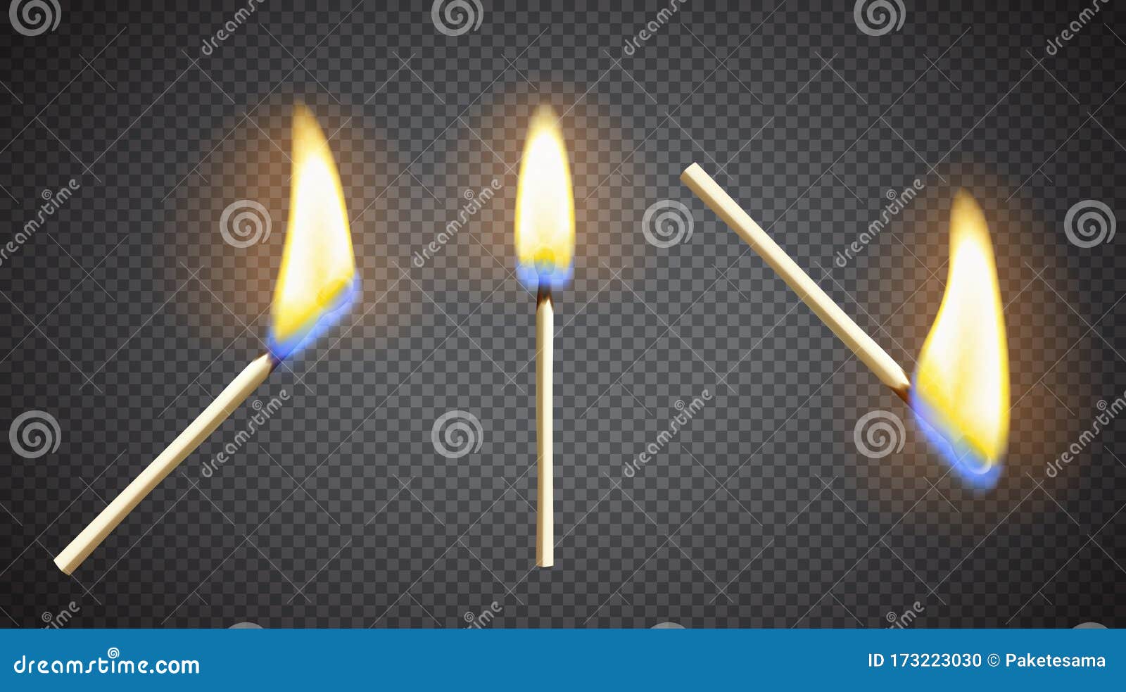 Realistic Burning Matches Set in Different Layouts Stock Vector