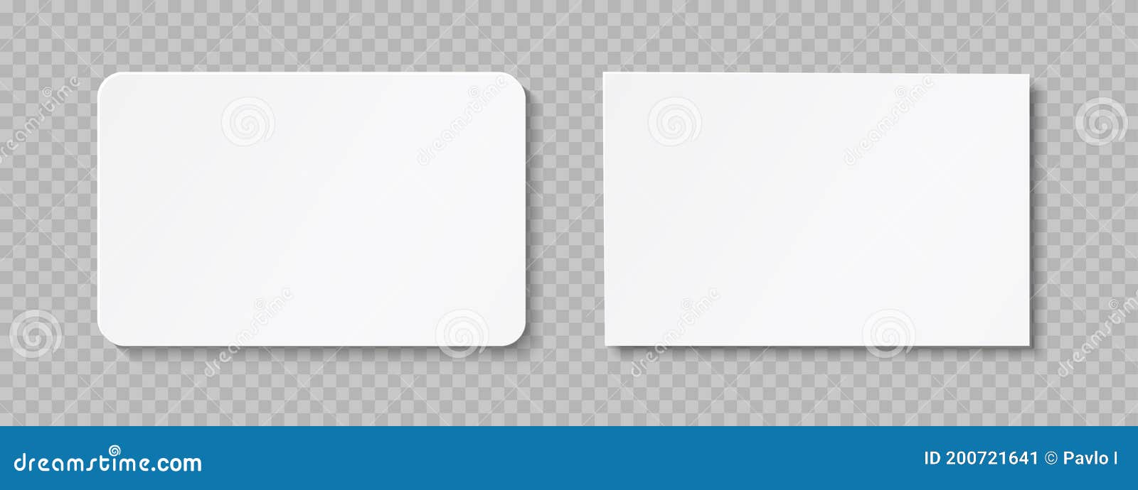 realistic business card template mockup plastic paper with shadows on a transparent background with rounded and sharp corners
