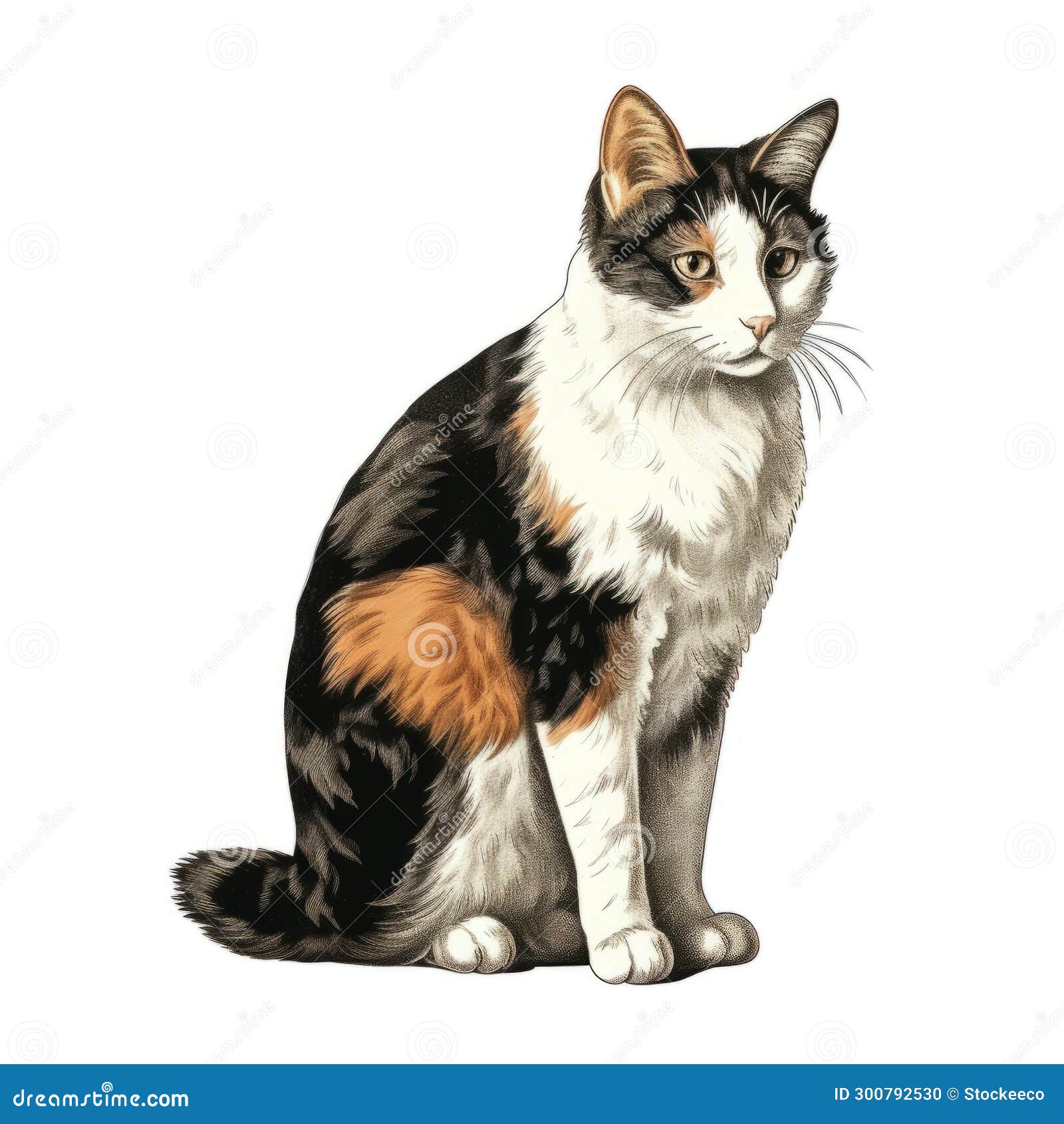 realistic calico cat image in the style of prudence heward