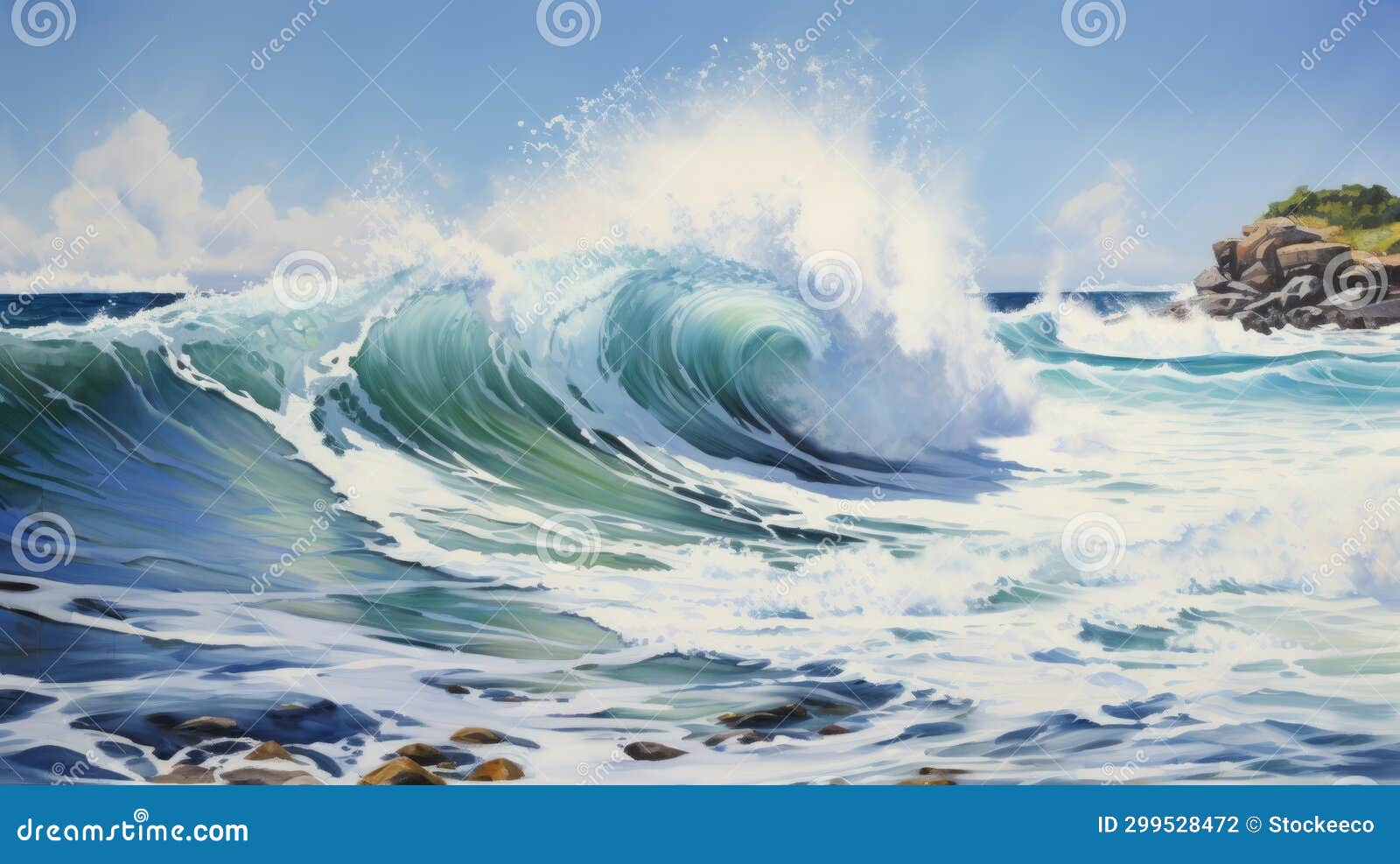 realistic california plein air painting of a wave