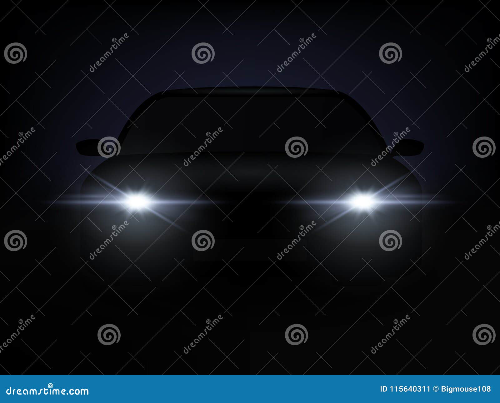 Realistic Car Lights Effect from Darkness Background. Vector Stock