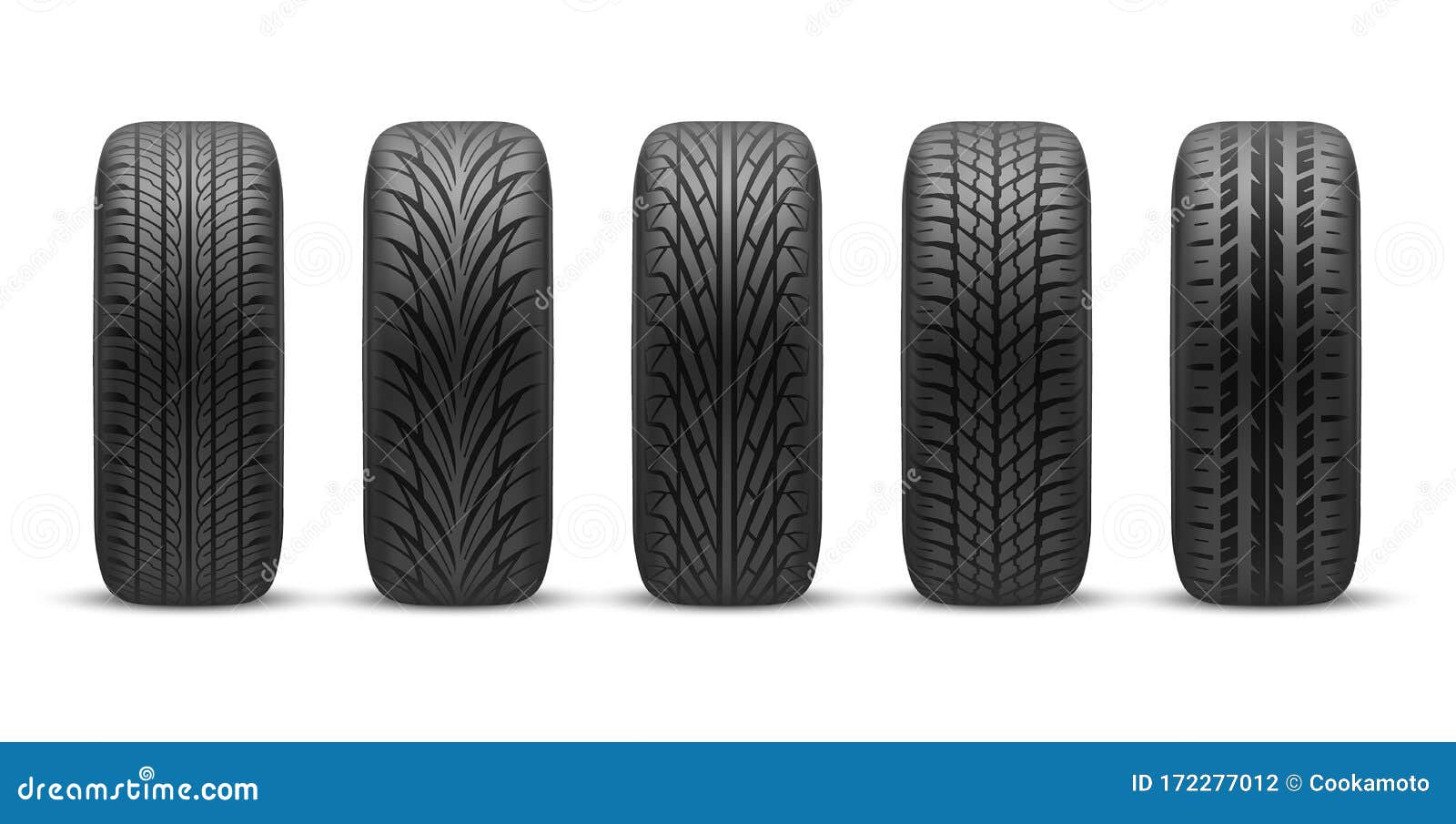 Realistic Car Tires with Different Tread Patterns Stock Vector