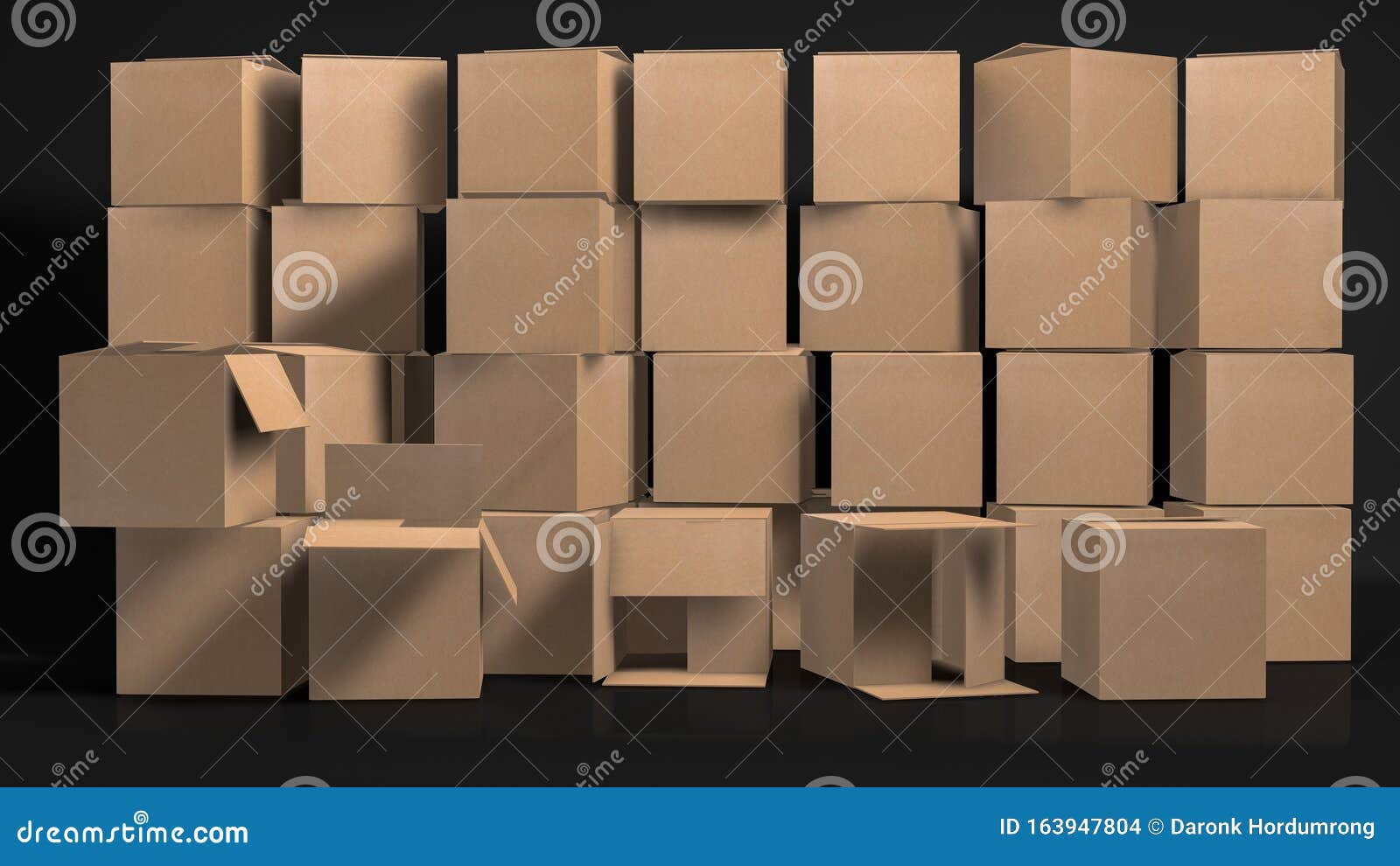 realistic cardboard box wall mock-up on the darkness