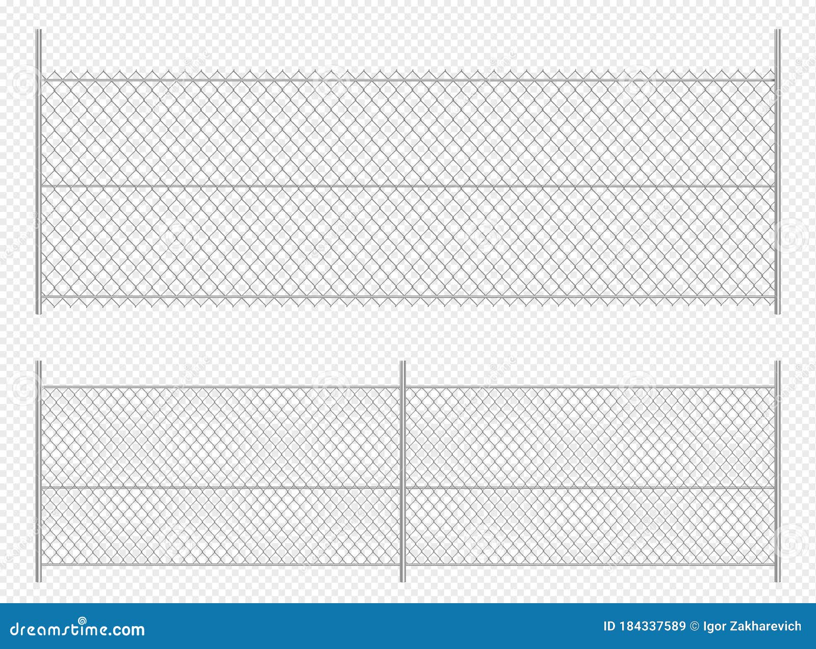 Realistic Chain Link Fence. Metal Wire Fence Isolated Stock Vector