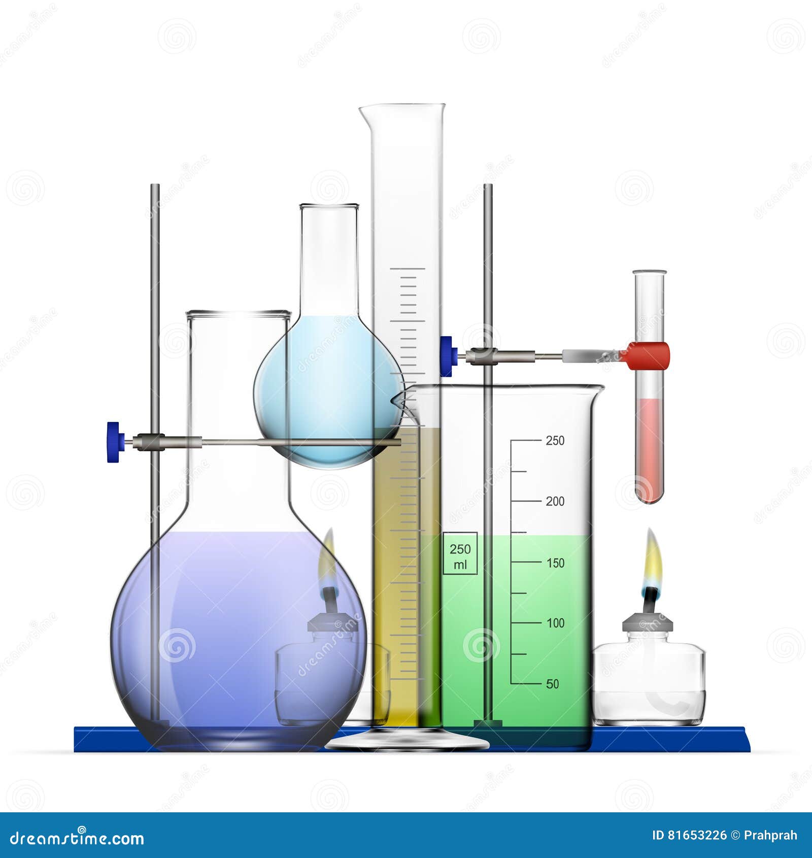 Realistic Chemical Laboratory Equipment Set. Glass Flasks, Beakers ...