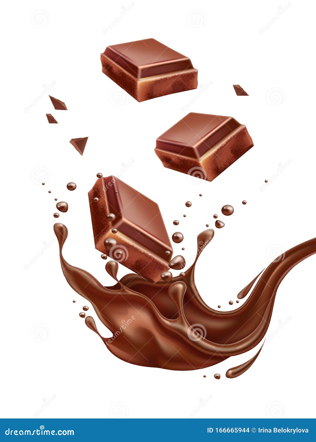 Vector Realistic Chocolate Splash with Bar Pieces Stock Vector