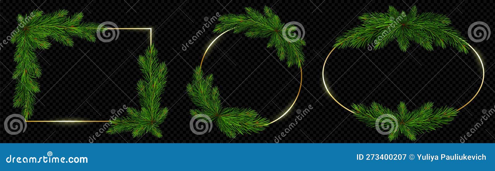 Realistic Christmas Pine Tree Branch Vector Frame. Stock Vector
