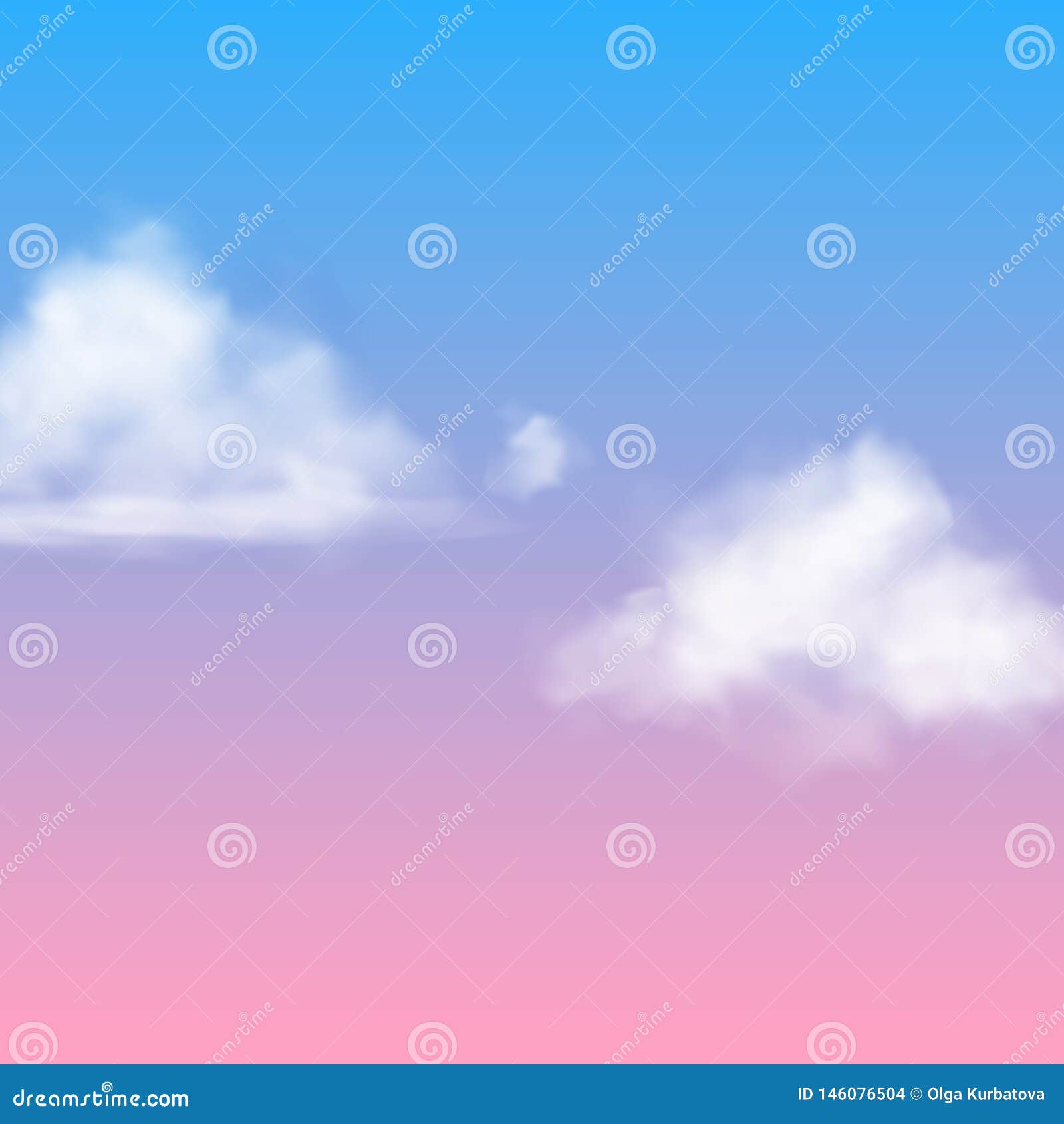 realistic cloud. white nubes fluffy sky fog clouding  on sunrise or sunset blue pink background  air