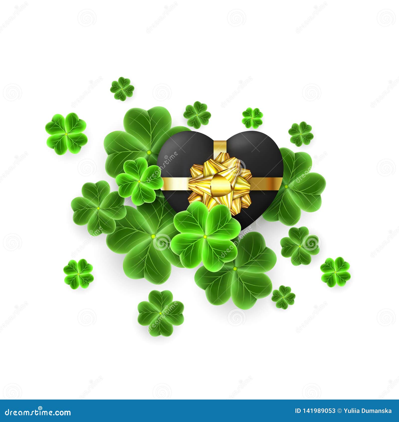 Download Realistic Clover Leaf And Gold 3d Heart Symbols To St ...