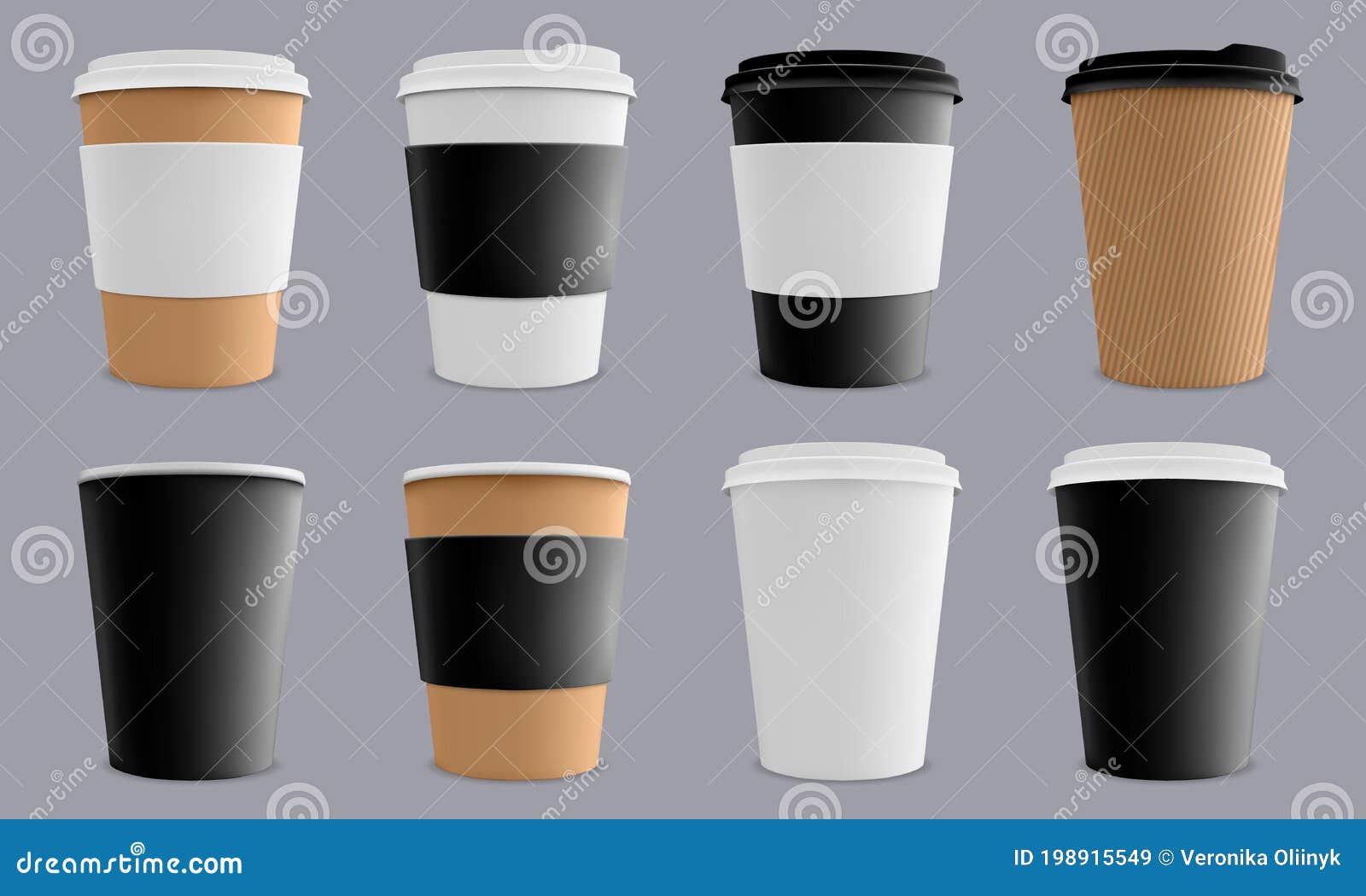 A set of white realistic disposable cups paper Vector Image