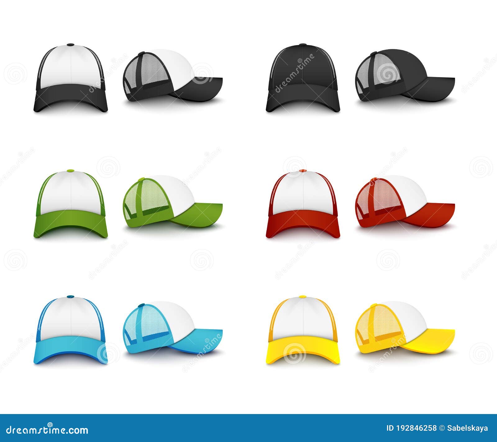 Download Realistic Colorful Baseball Cap Mockup Set From Front And ...