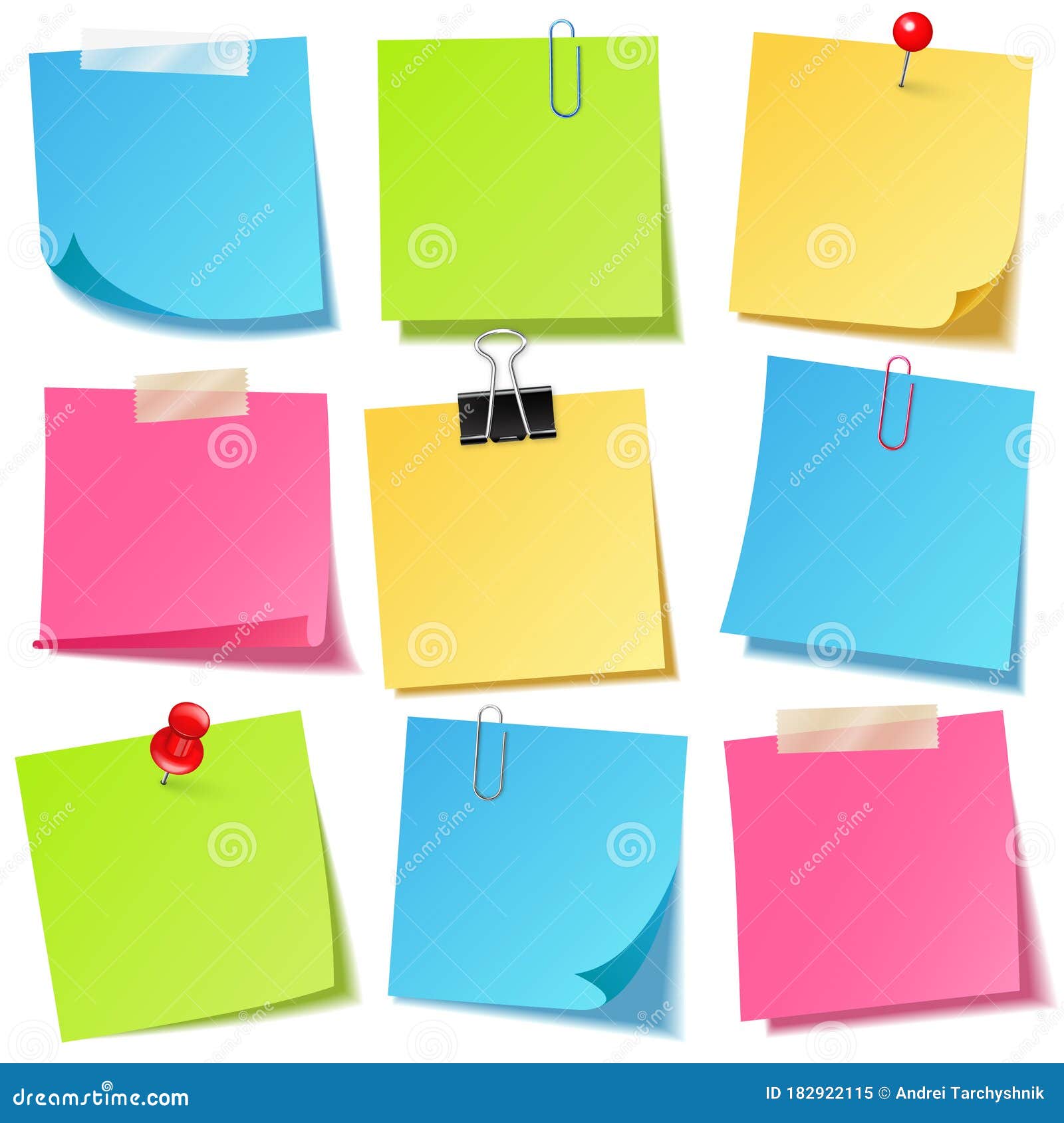 Note paper with pin binder clip blank sheet Vector Image