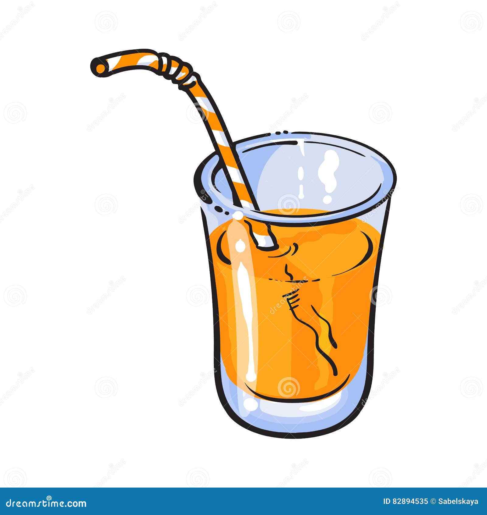 Beverage Clipart-glass of orange juice with a straw