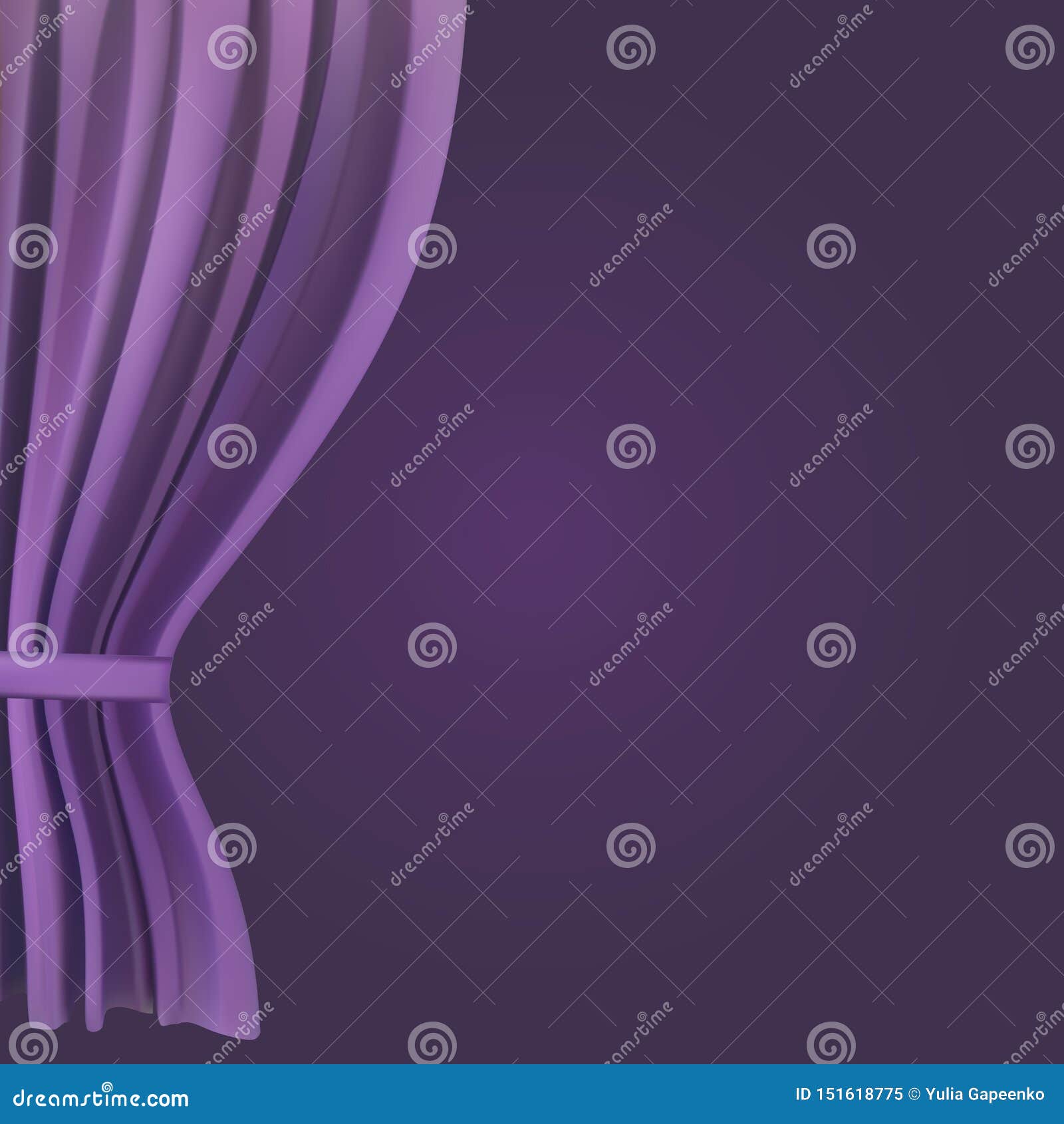 Realistic Colorful Purple Velvet Curtain Folded. Option Curtain at Home