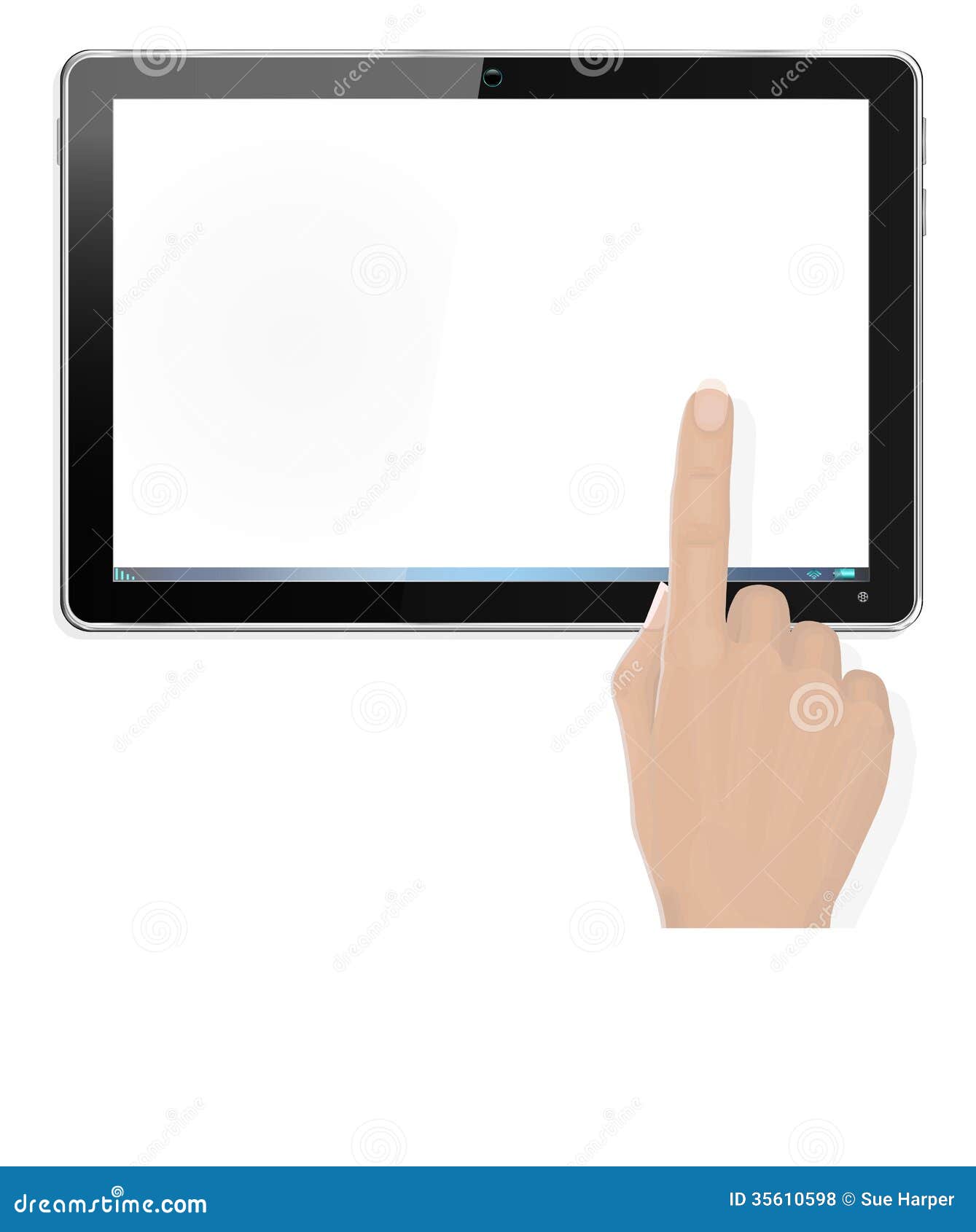 realistic computer tablet with hand and finger poi