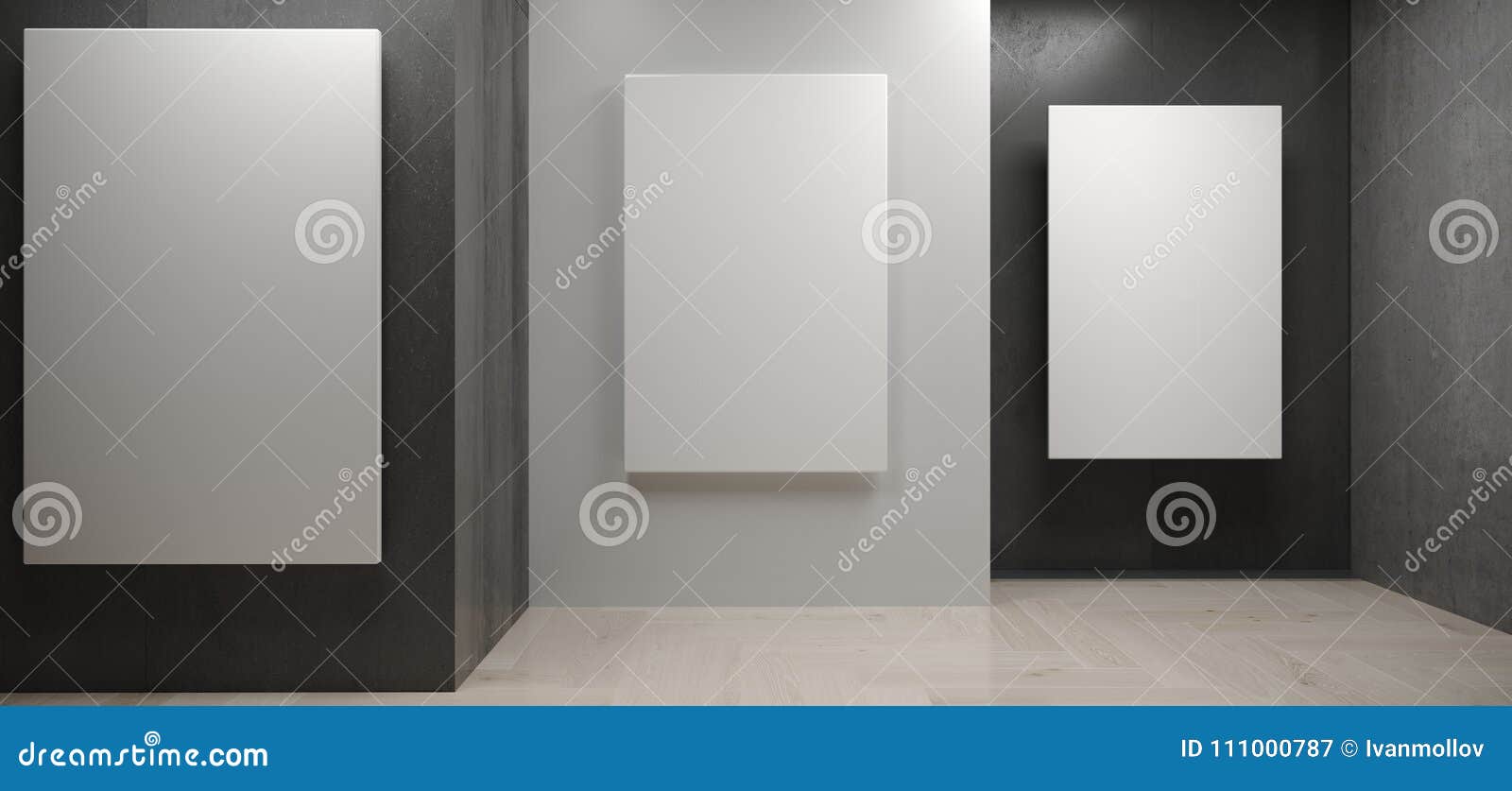 Realistic Concrete Room with White Posters on Walls Stock Illustration