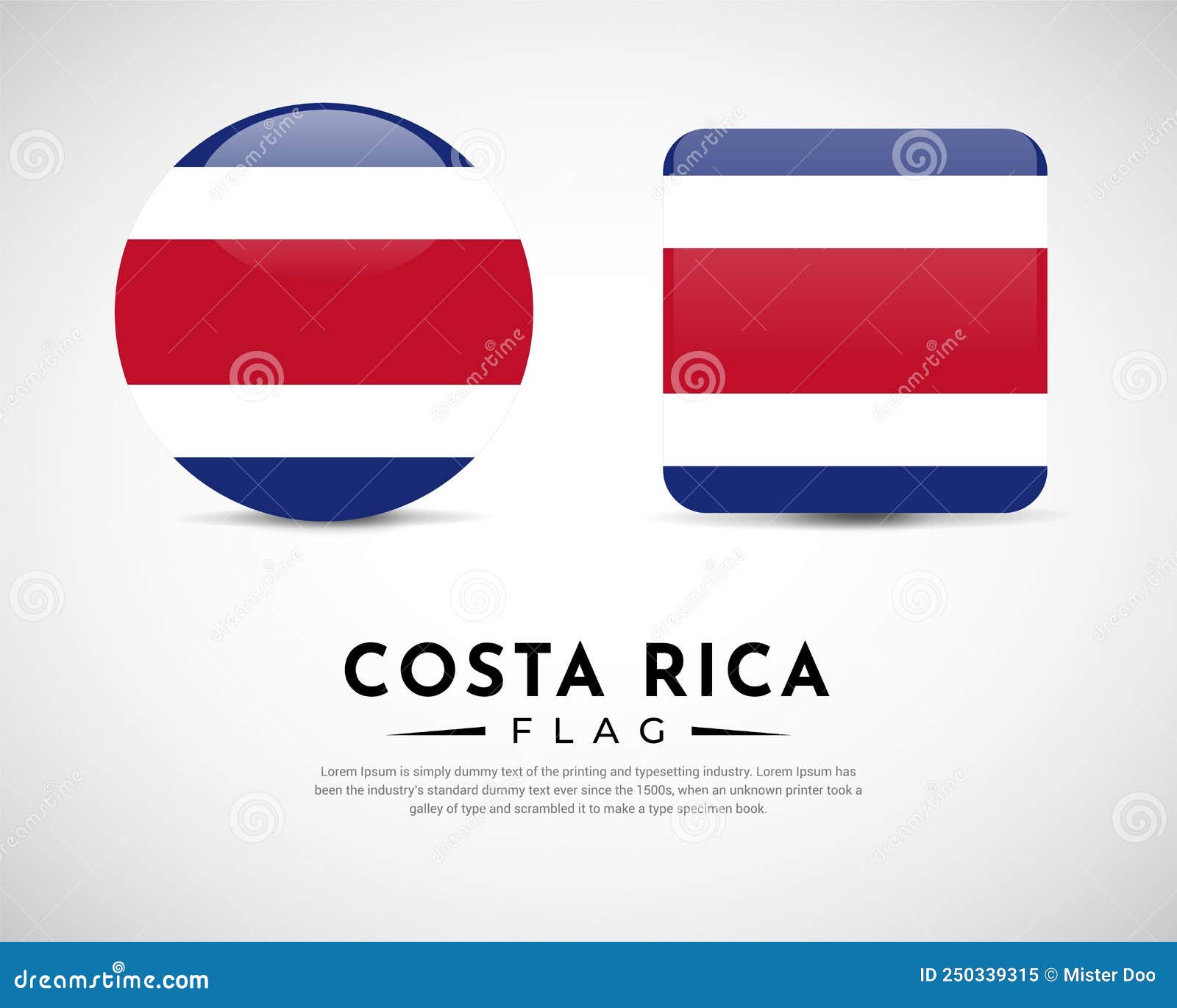 Realistic Costa Rica Flag Icon Vector. Set of Costa Rica Flag Emblem