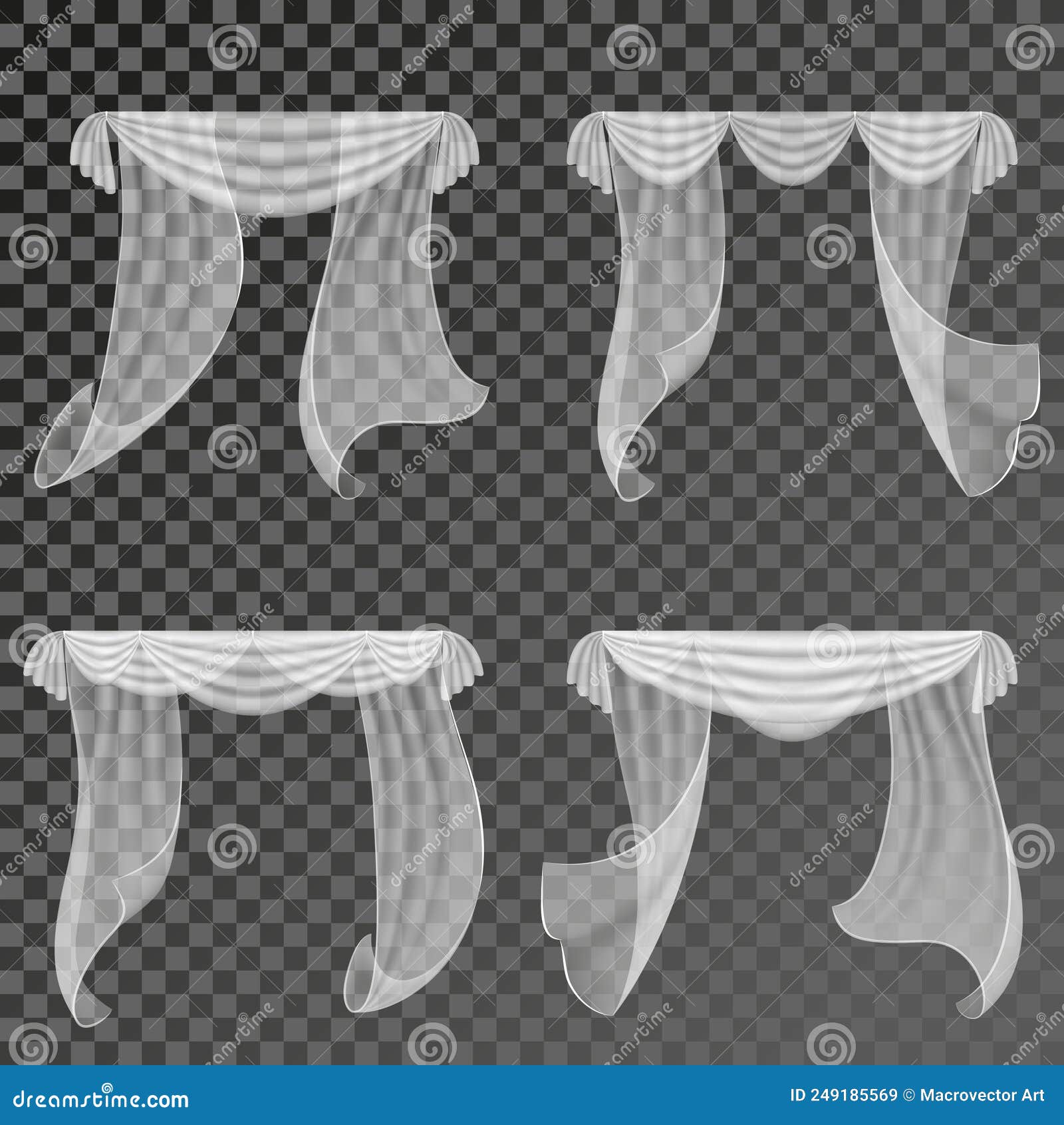 Realistic Curtain Set. Vector Curtains of Various Forms on Transparent
