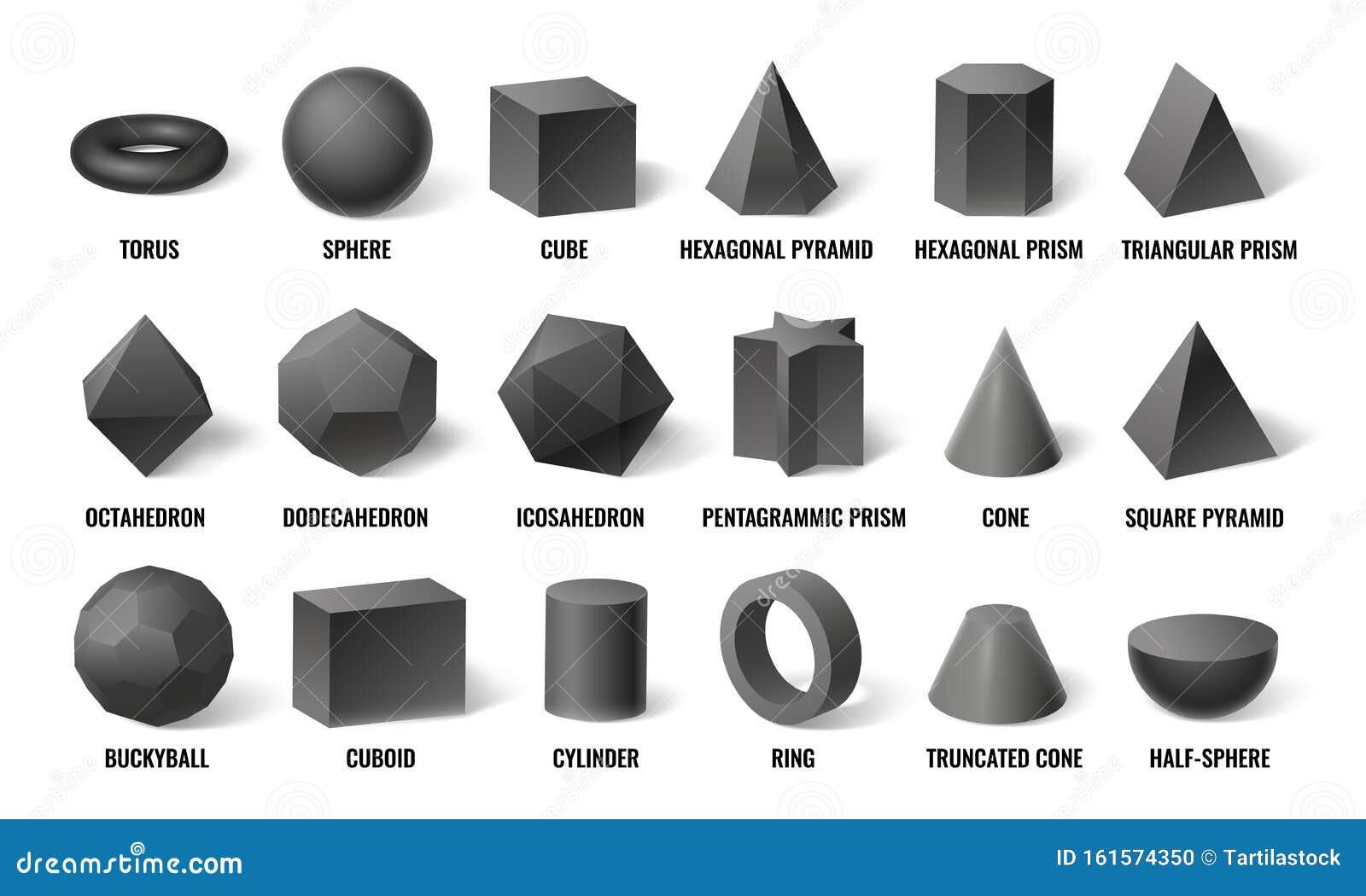 Realistic 3d Basic Shapes. Sphere Shape with Shadow, Cube Geometry and