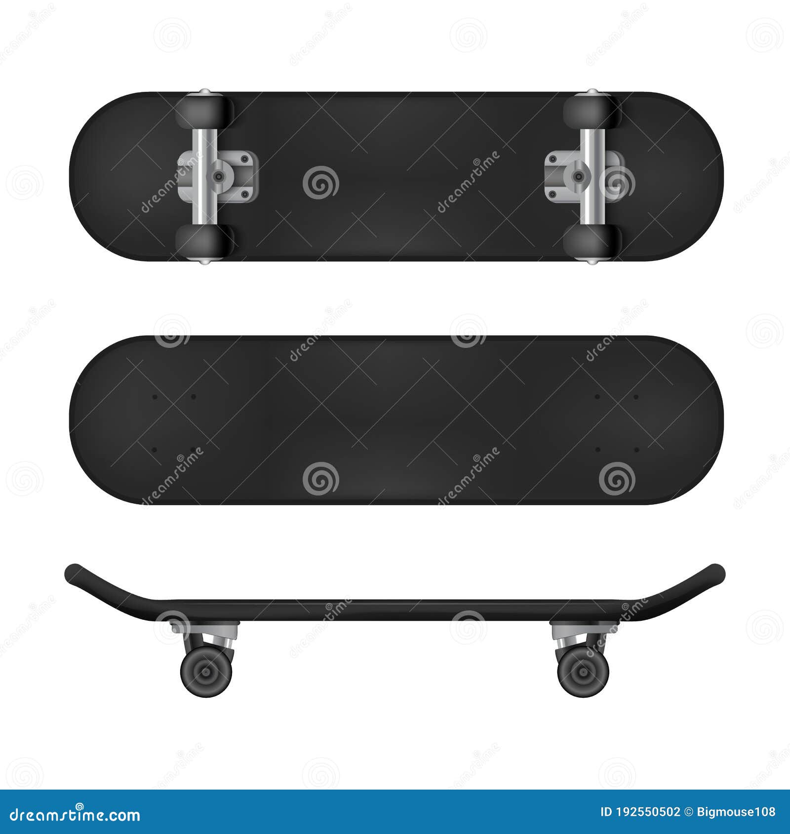 Realistic 3d Detailed Black Blank Skateboard Deck Template Mockup Set Realistic 3d Detailed Black Blank Skateboard Deck Template Mockup Set