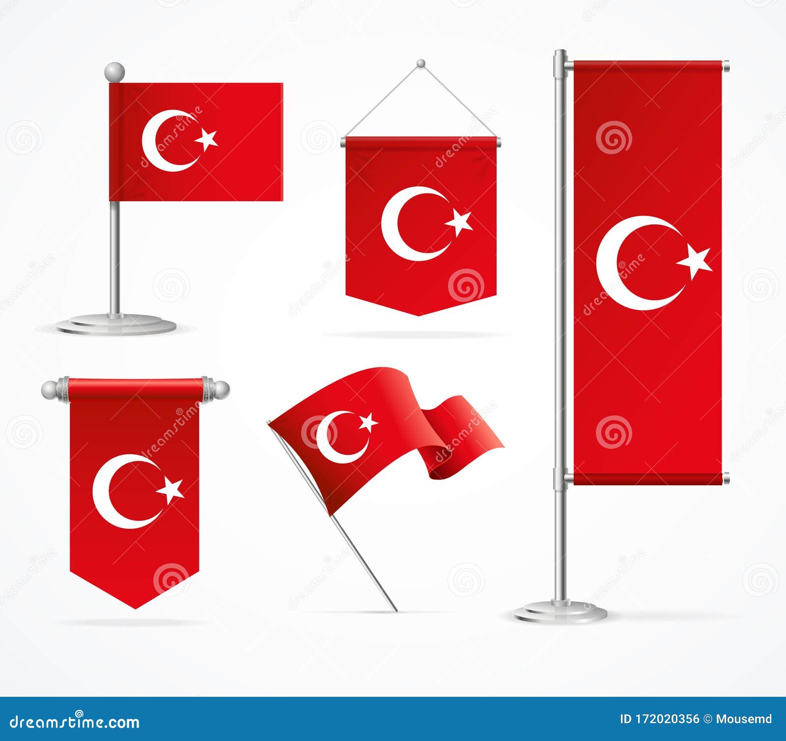 Download Realistic 3d Detailed Turkey Flag Banner Set. Vector Stock Vector - Illustration of pennant ...
