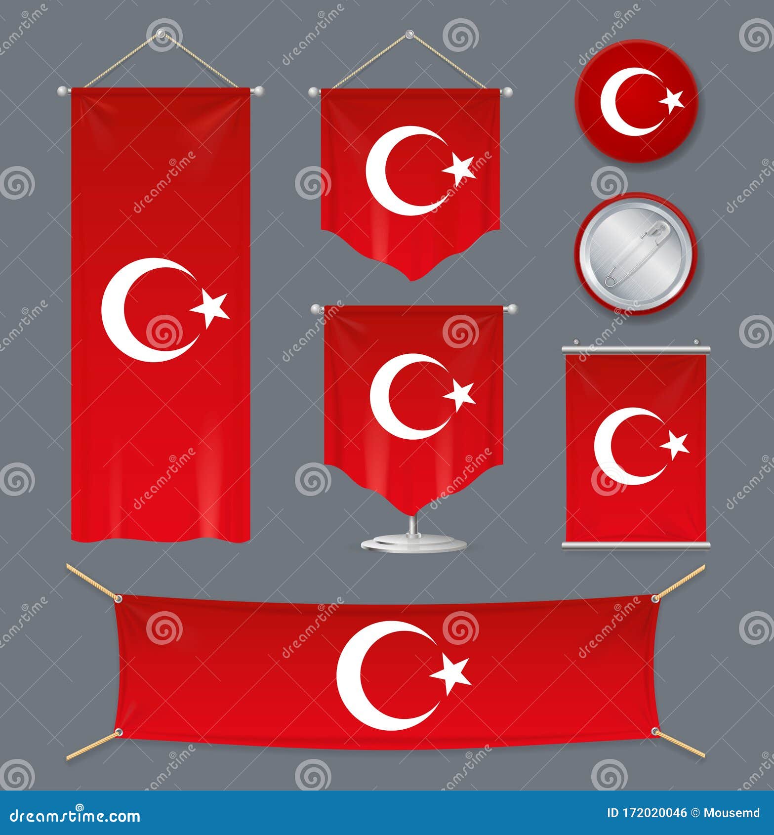 Download Realistic 3d Detailed Turkey Flag Banner Set. Vector Stock Vector - Illustration of background ...