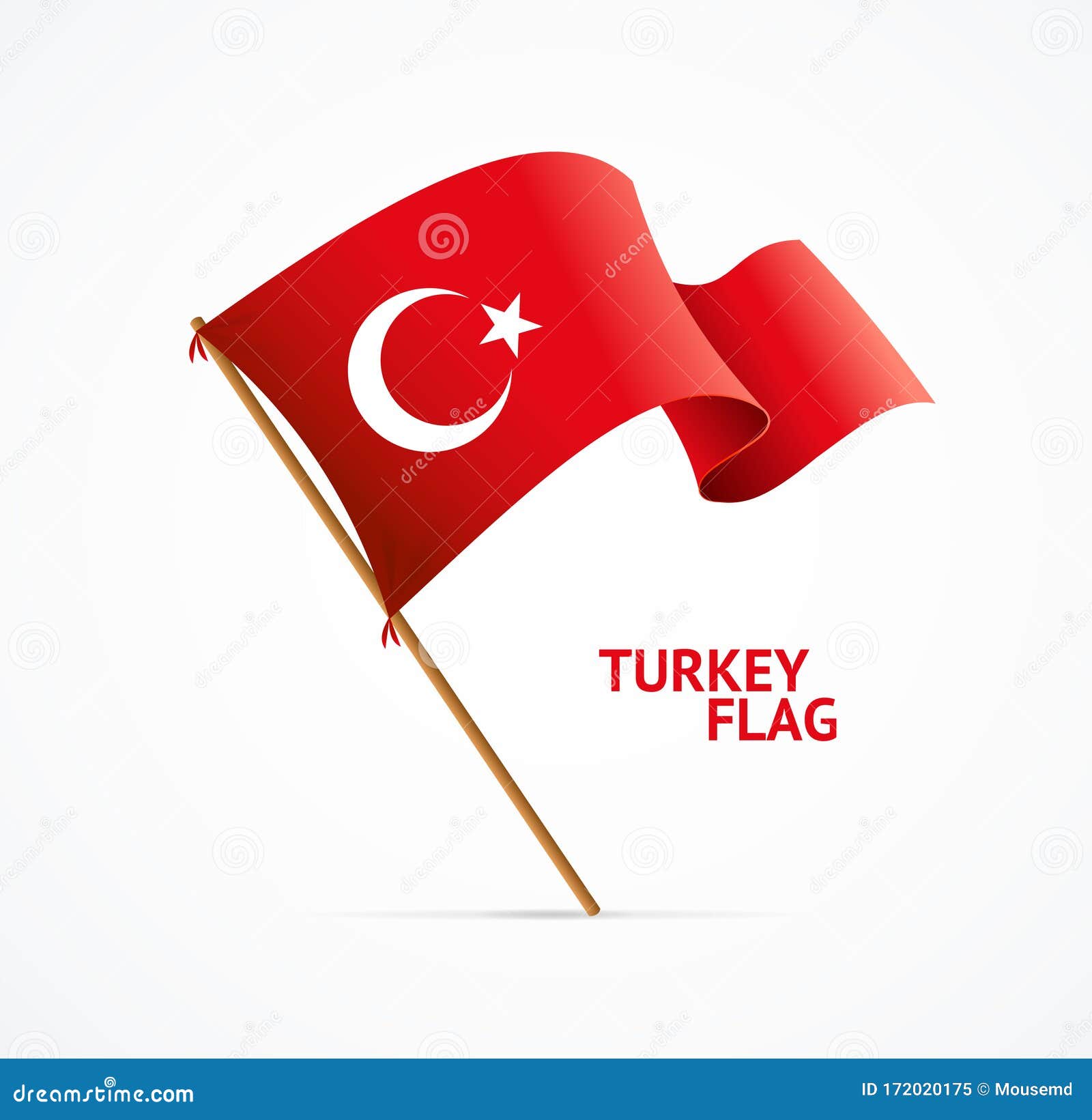 Download Realistic 3d Detailed Turkey Flag On Flagpole. Vector Stock Vector - Illustration of object ...