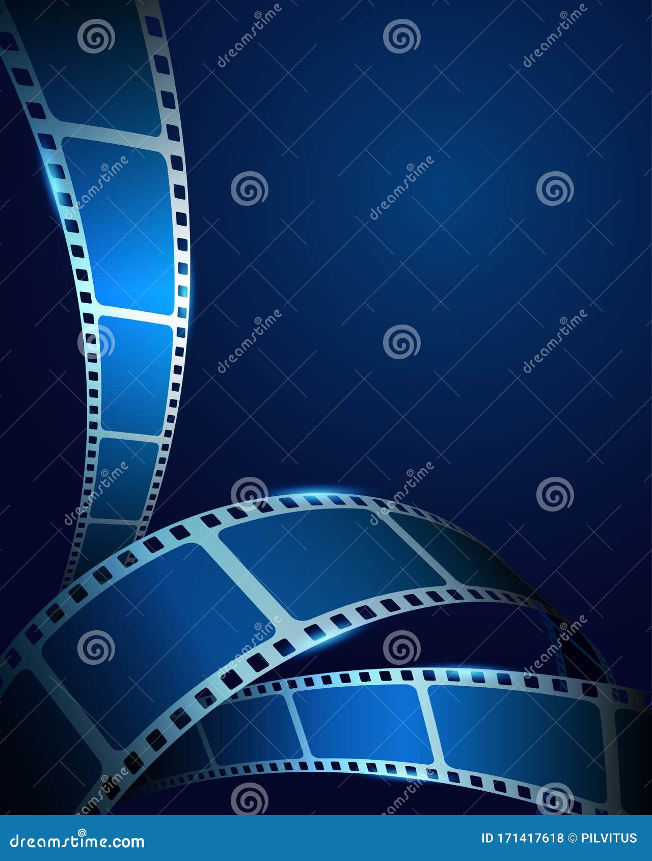 Realistic 3d Film Strip Frame On Blue Cinema Background Festive Design