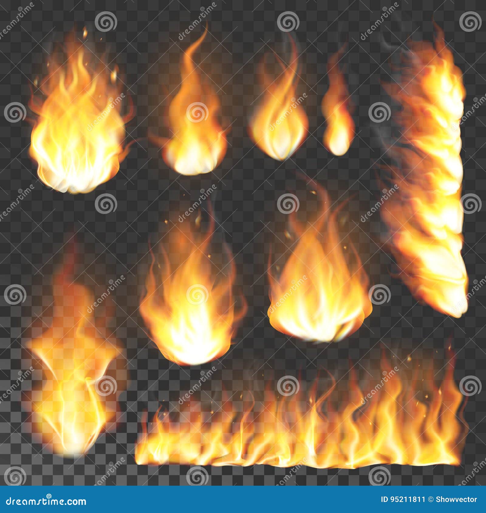 illustration of Realistic Burning Fire Flame on black background