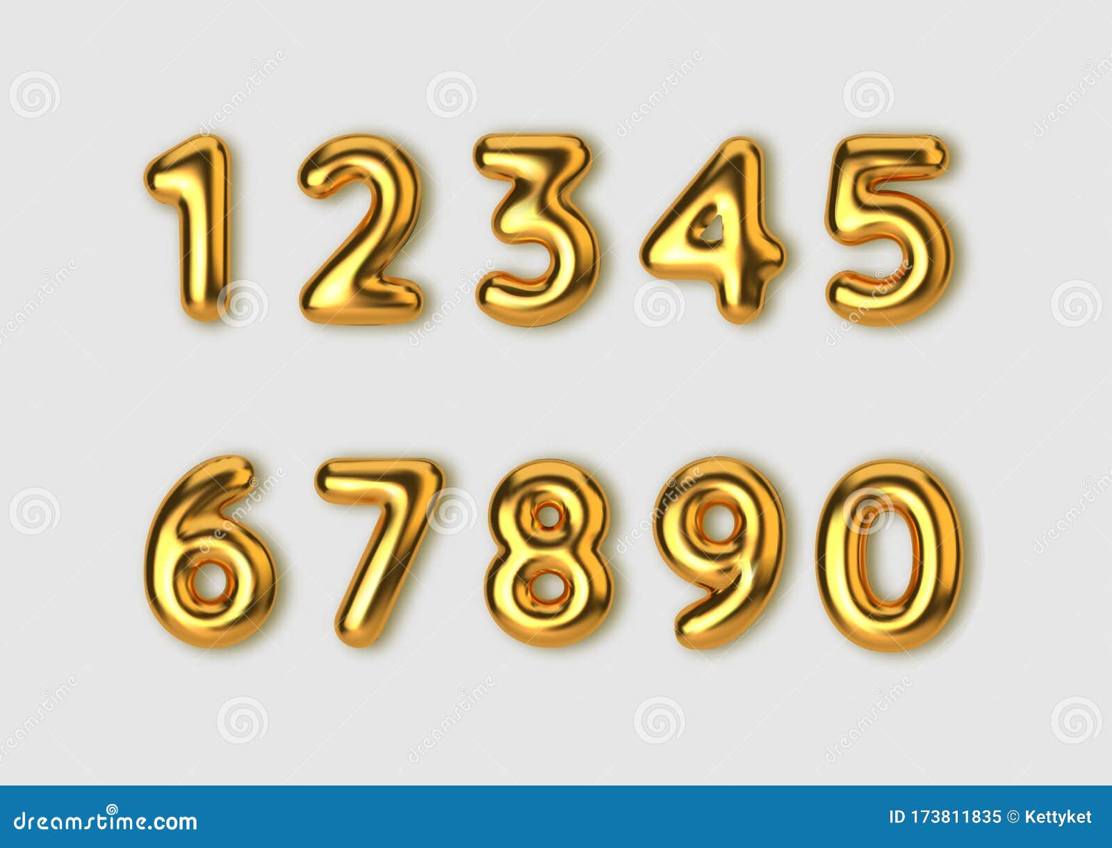 Realistic 3d Font Gold Numbers. Number in the Form of Golden Balloons